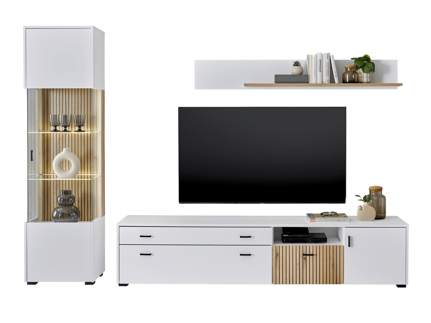 Wohnzimmer-Set Belmelu 121 (Weiss + Eiche)