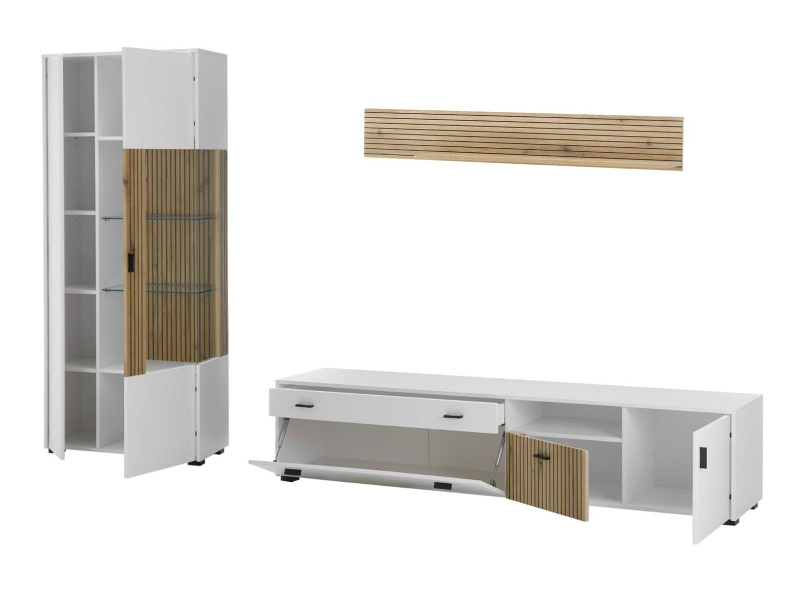 Wohnzimmer-Set Belmelu 123 (Weiss + Eiche)
