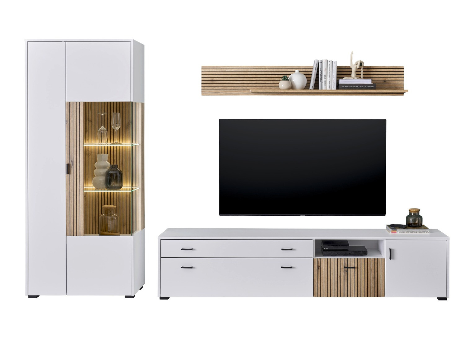 Wohnzimmer-Set Belmelu 123 (Weiss + Eiche)