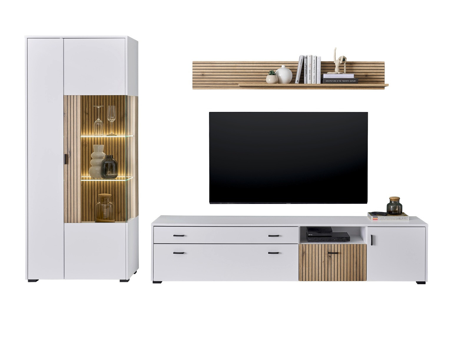 Wohnzimmer-Set Belmelu 123 (Weiss + Eiche)