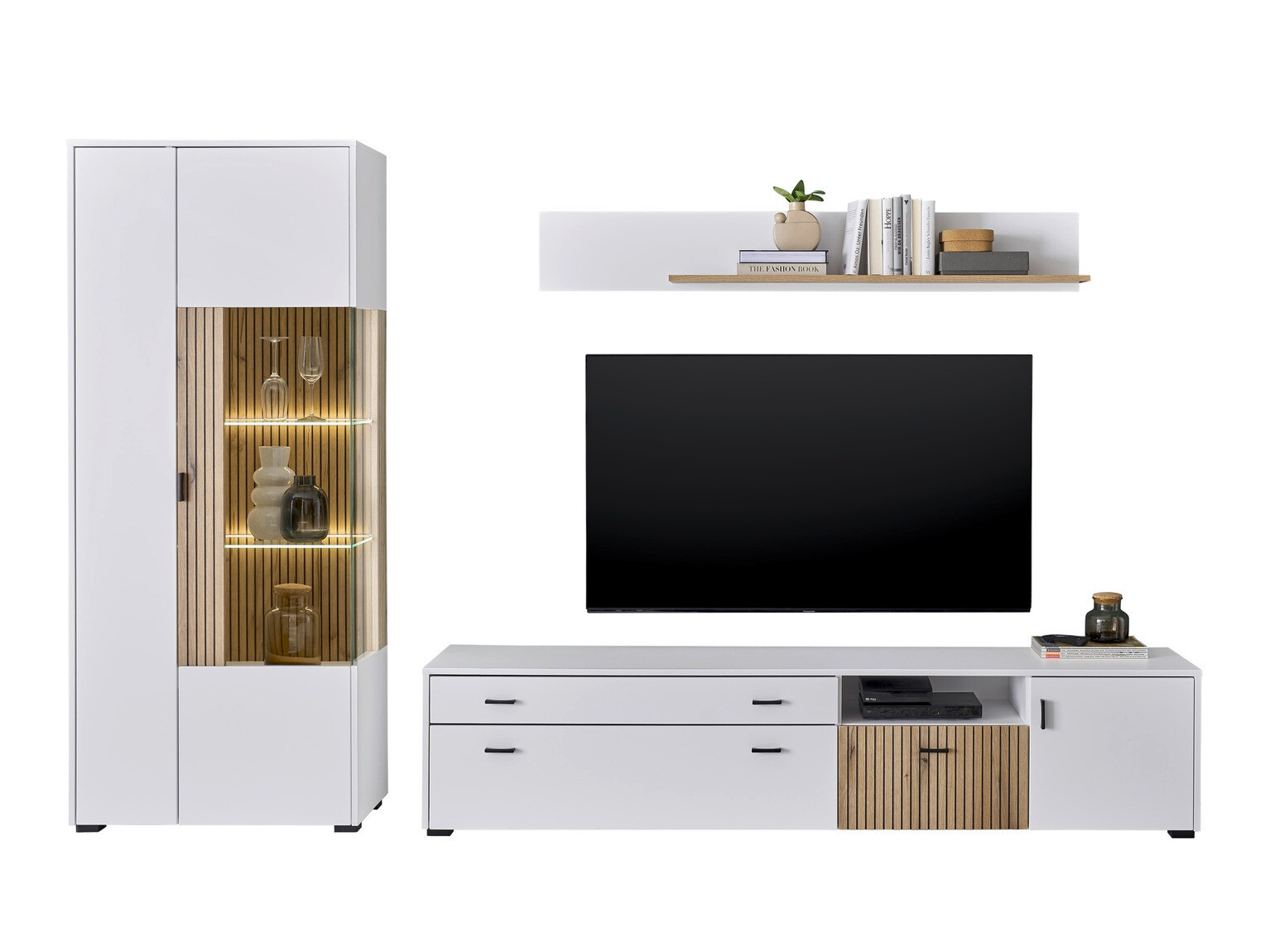 Wohnzimmer-Set Belmelu 124 (Weiss + Eiche)