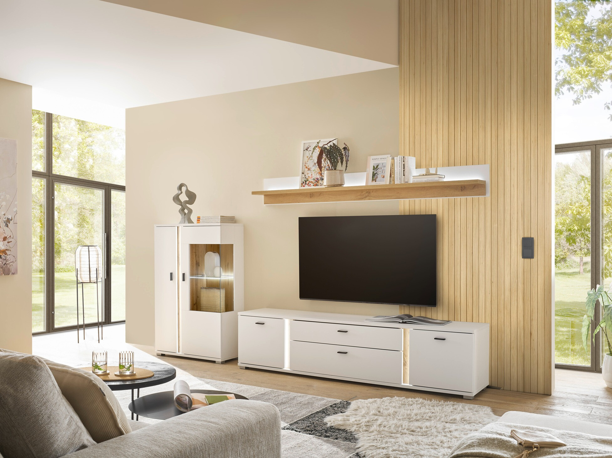 Wohnzimmer-Sets Avimavi 114 (Weiss + Wotan Eiche)