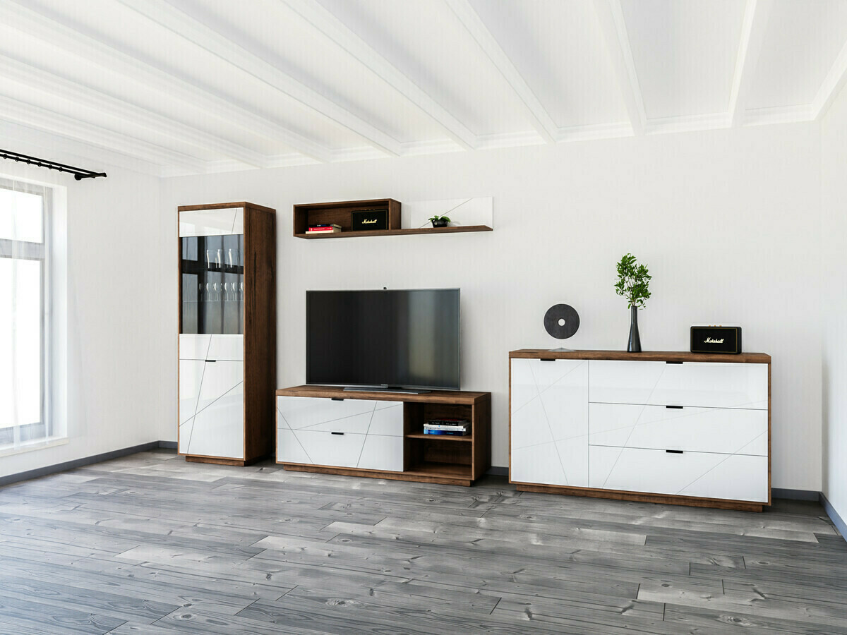 Regal Fivale 102 (Delano-Eiche dunkel + Weiss glänzend)