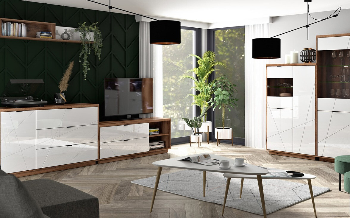 Regal Fivale 102 (Delano-Eiche dunkel + Weiss glänzend)