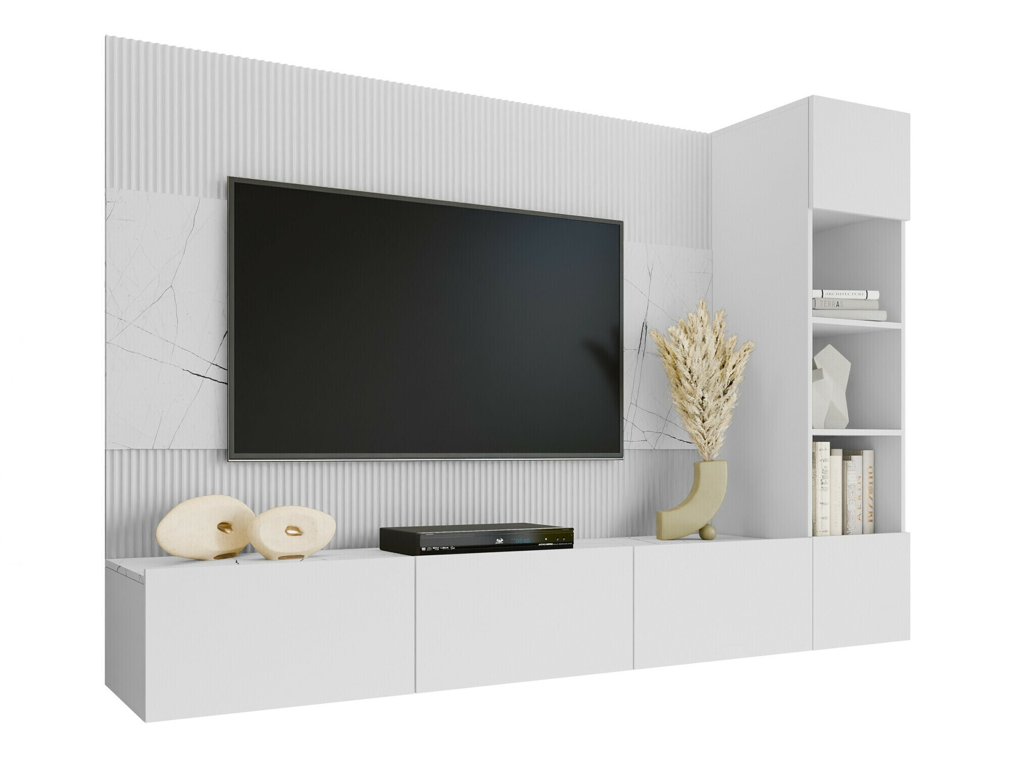 Wohnzimmer-Set Comfivo Salix II (Weiss + Weisser Marmor)