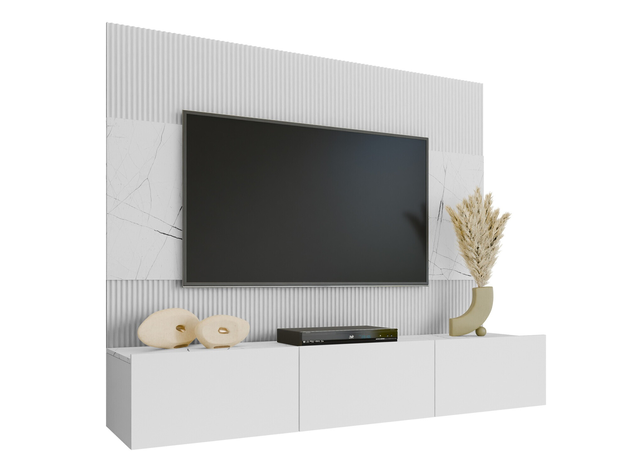Wohnzimmer-Set Comfivo Salix (Weiss + Weisser Marmor)