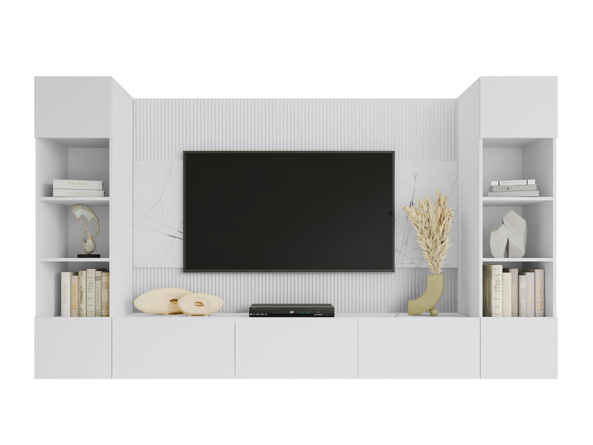 Wohnzimmer-Sets Comfivo Salix I (Weiss + Weisser Marmor)