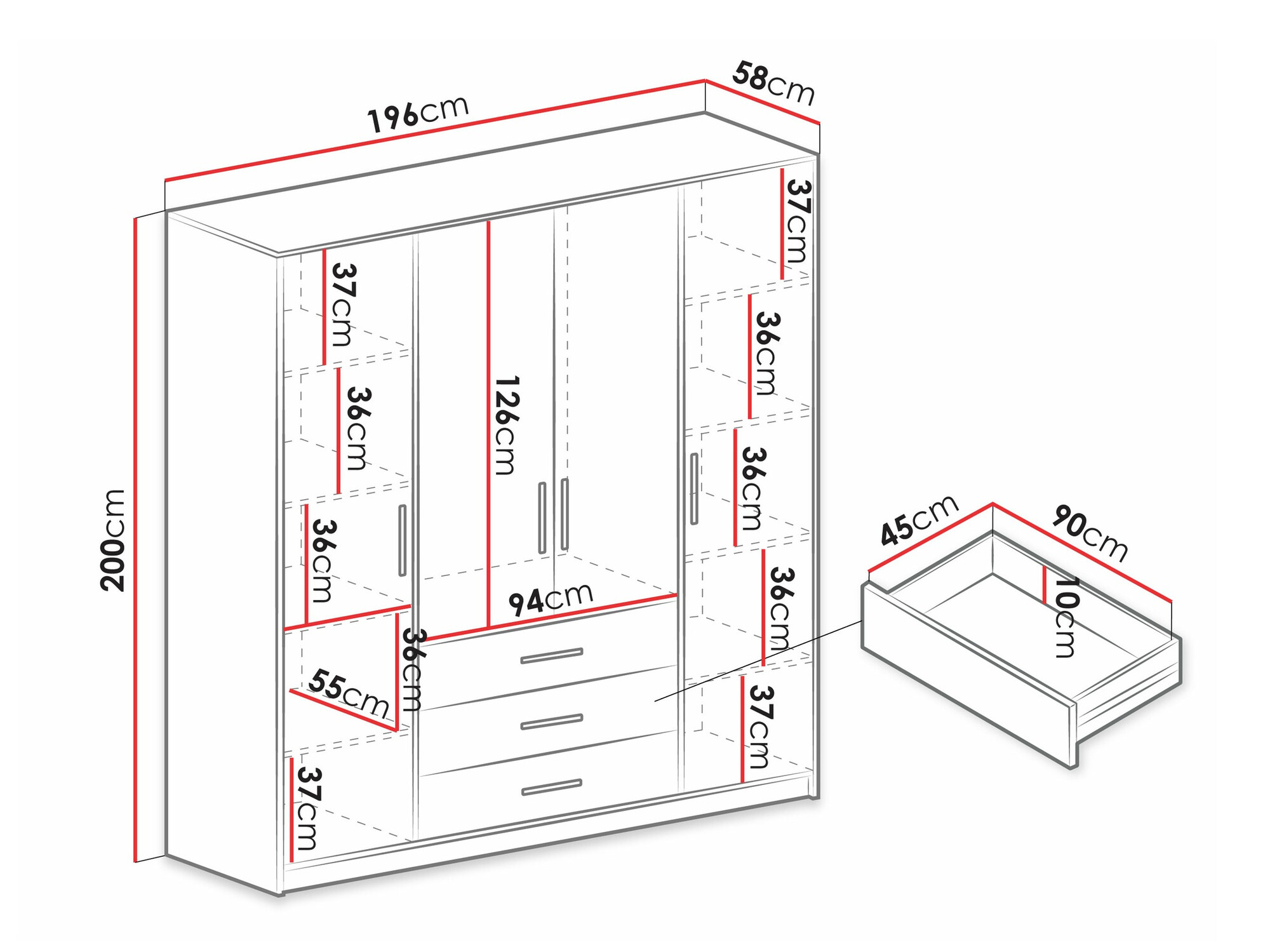 Kleiderschrank Dortivu (Weiss)