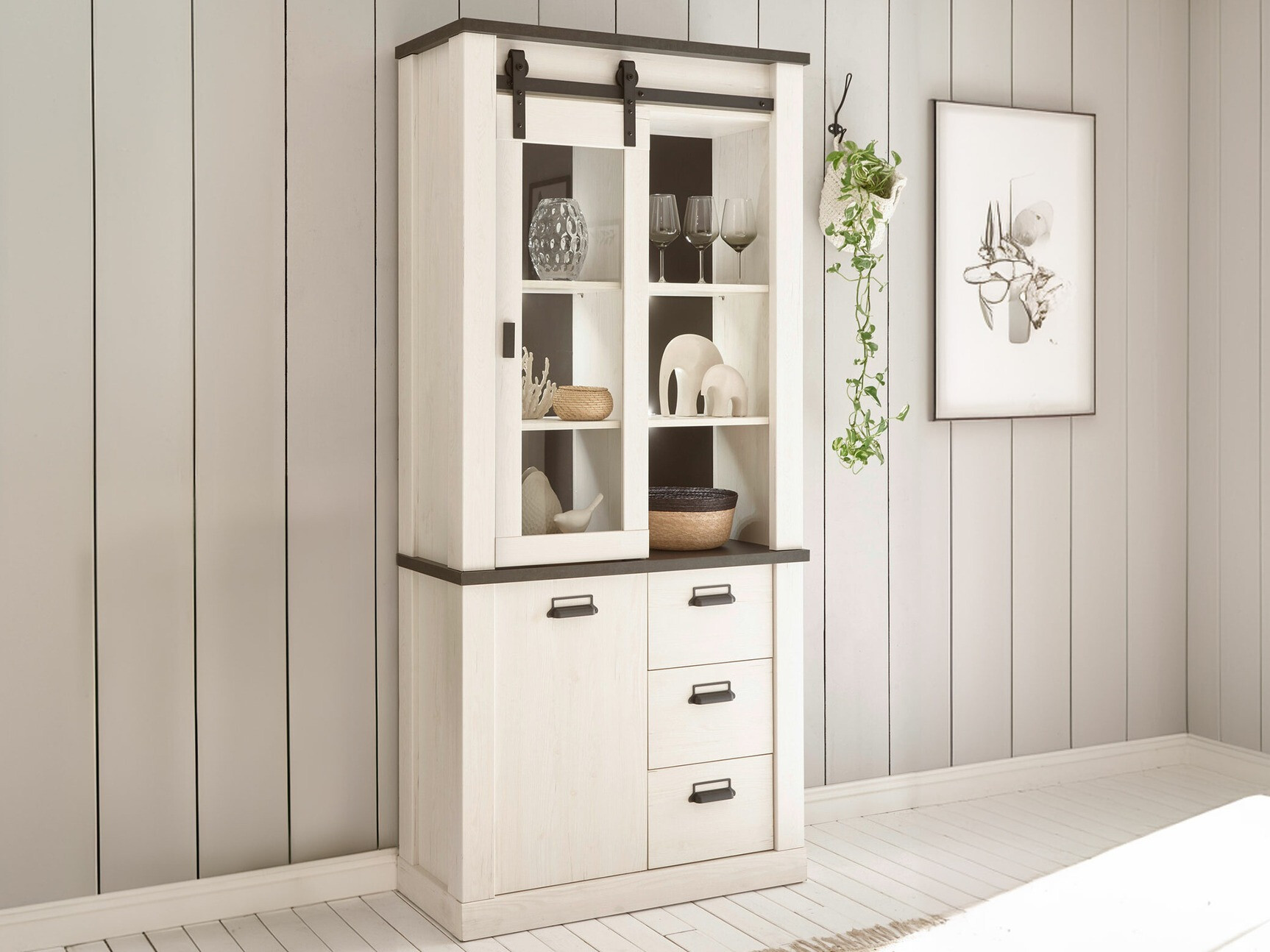 Regal Cirtale 114 (Kiefernholzoptik gebleicht + Antrahite)