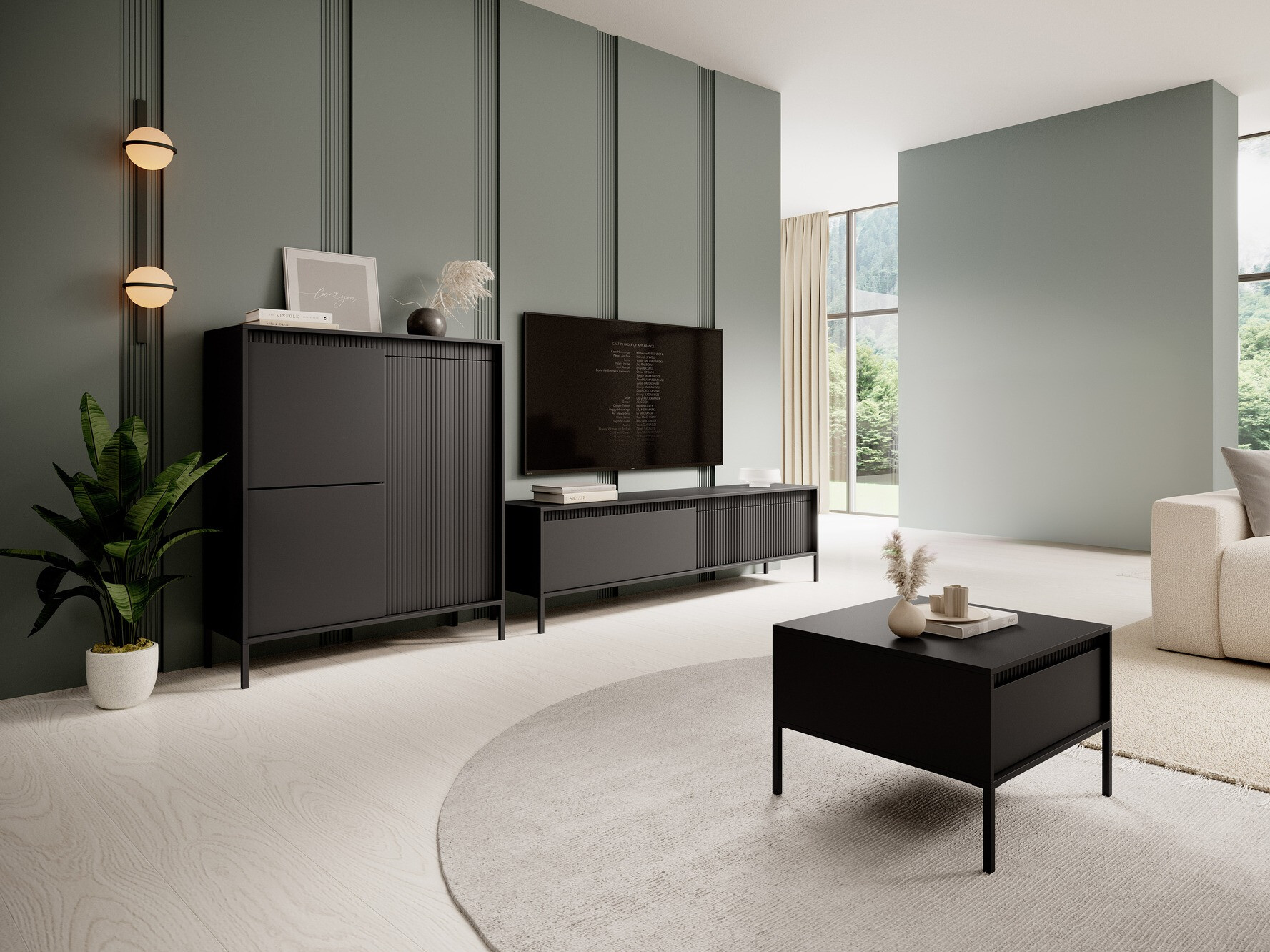 Wohnzimmer-Set Romfele 106 (Schwarz)