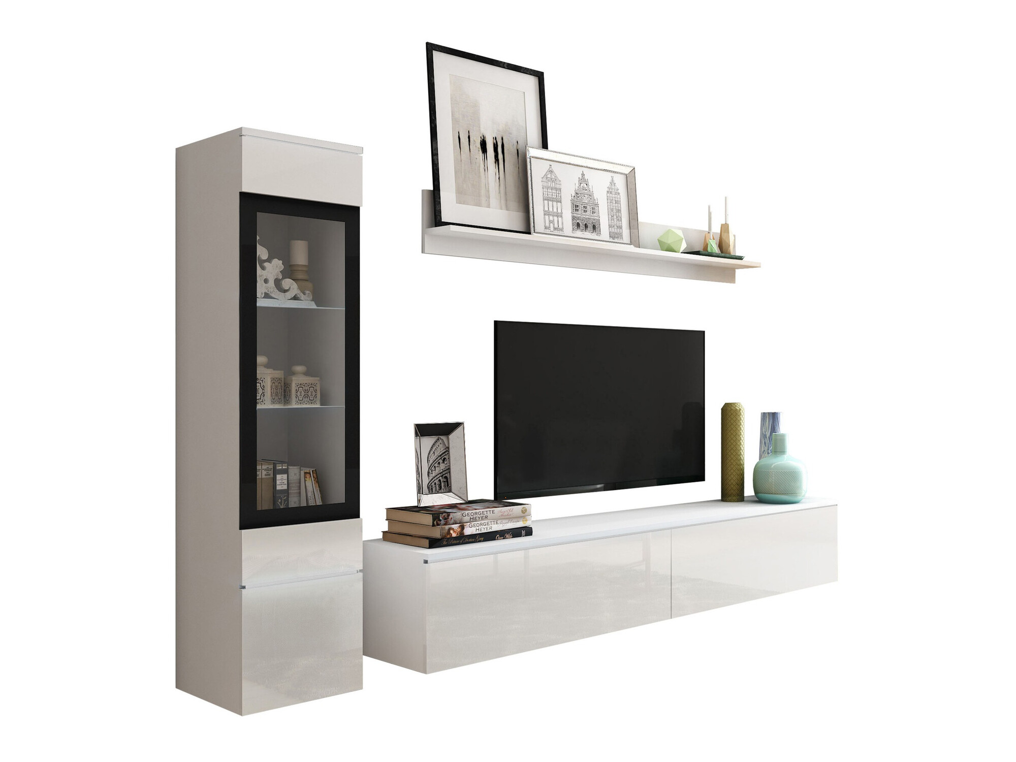 Wohnzimmer-Sets Mirfivo 100 (Weiss + Weiss glänzend)
