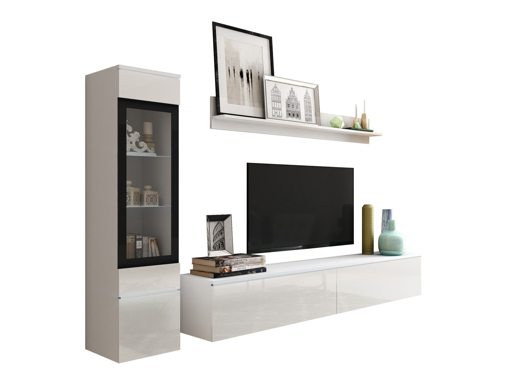 Wohnzimmer-Sets Mirfivo 100 (Weiss + Weiss glänzend)