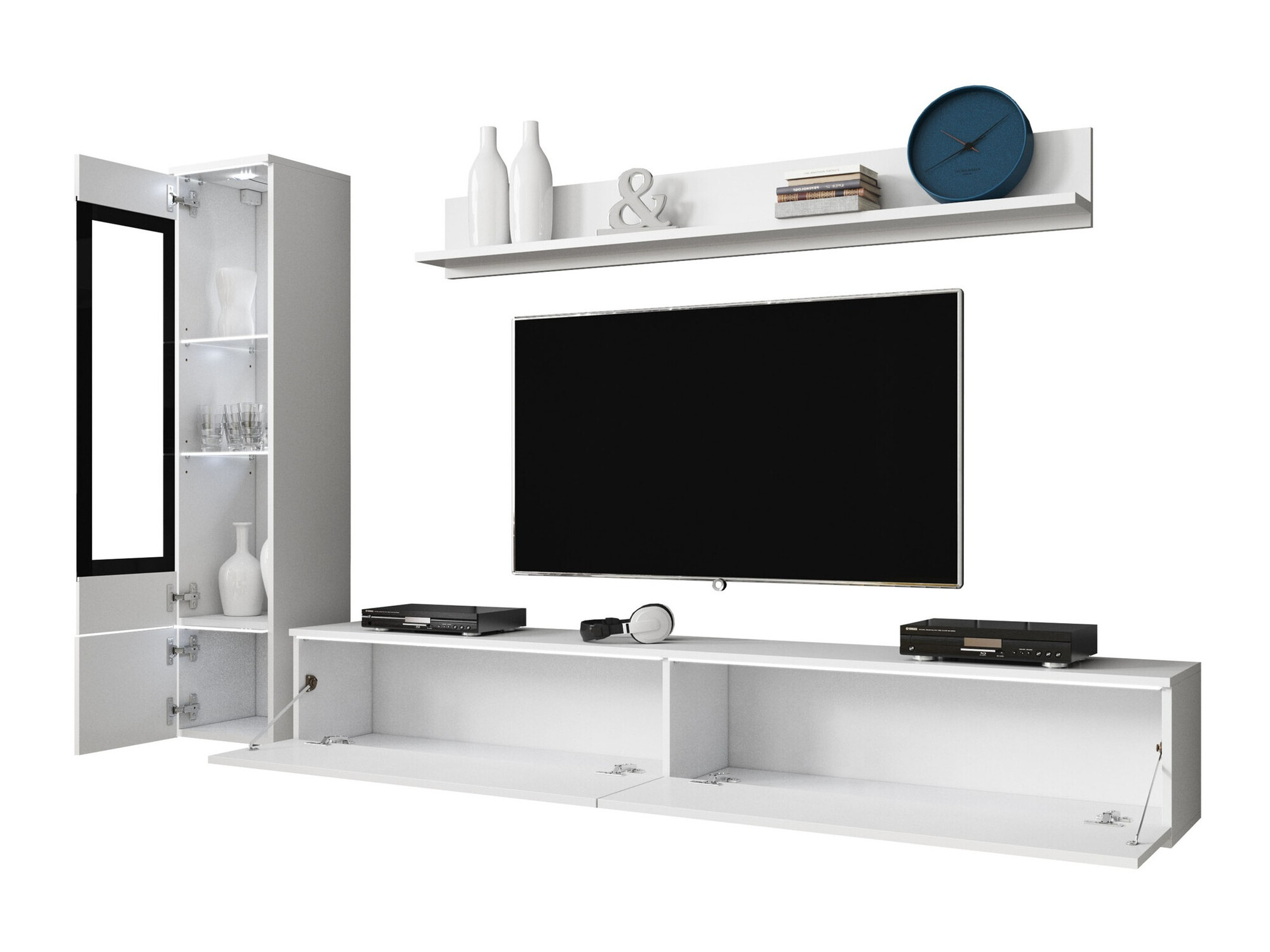 Wohnzimmer-Sets Mirfivo 100 (Weiss + Weiss glänzend)