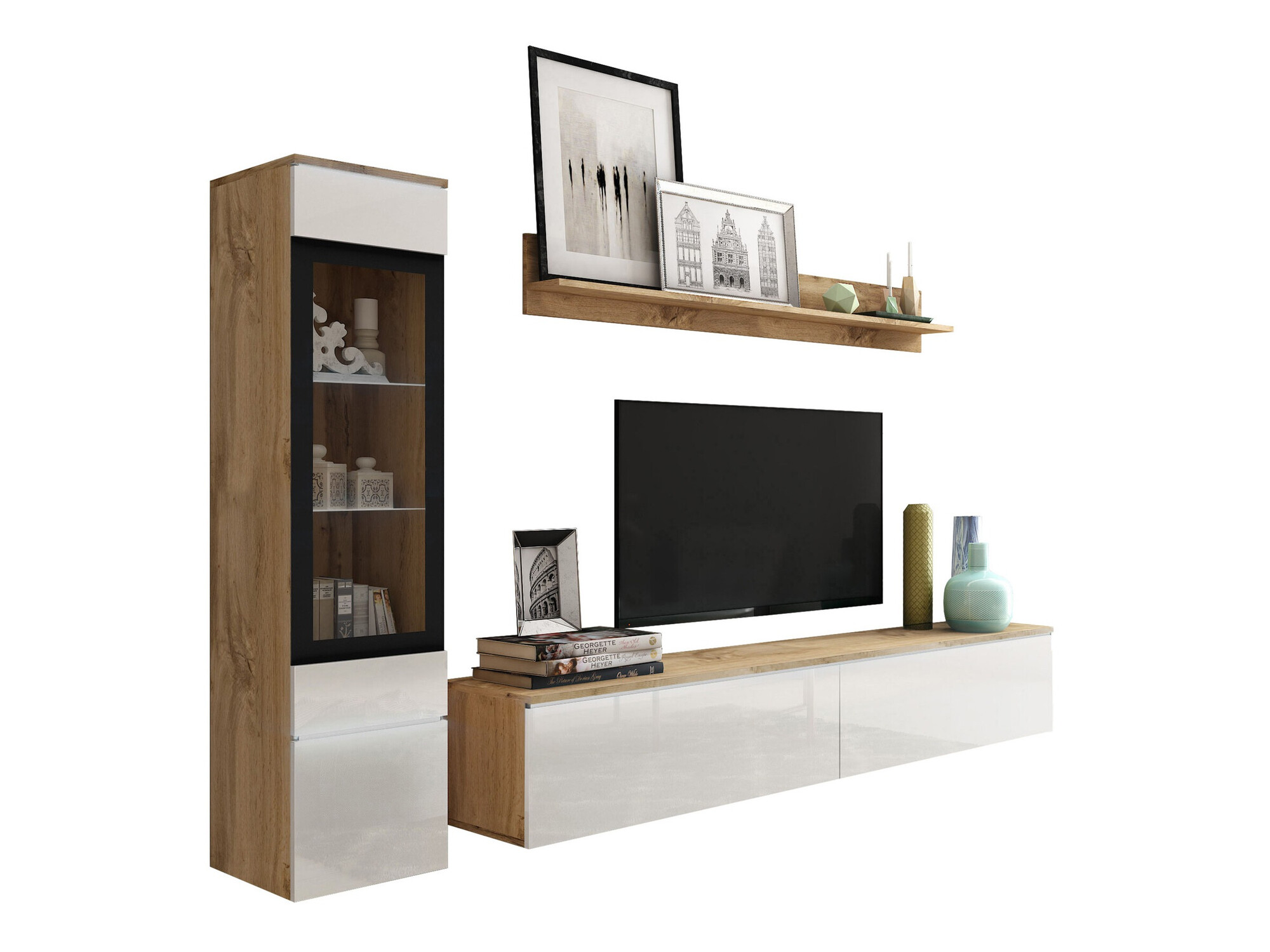Wohnzimmer-Sets Mirfivo 100 (Wotan Eiche + Weiss glänzend)