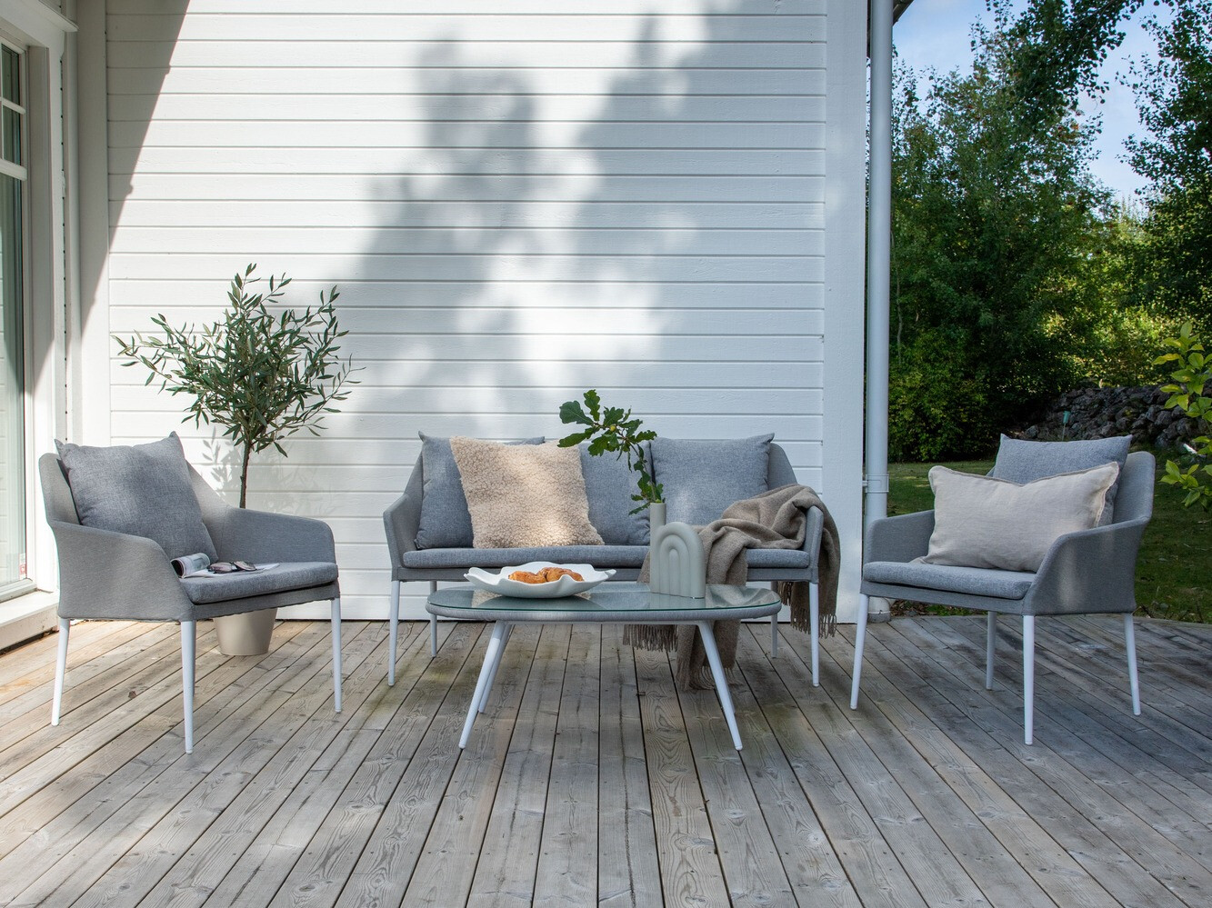 Gartenmöbel-Set Dallas 3116 (Hellgrau + Weiss)