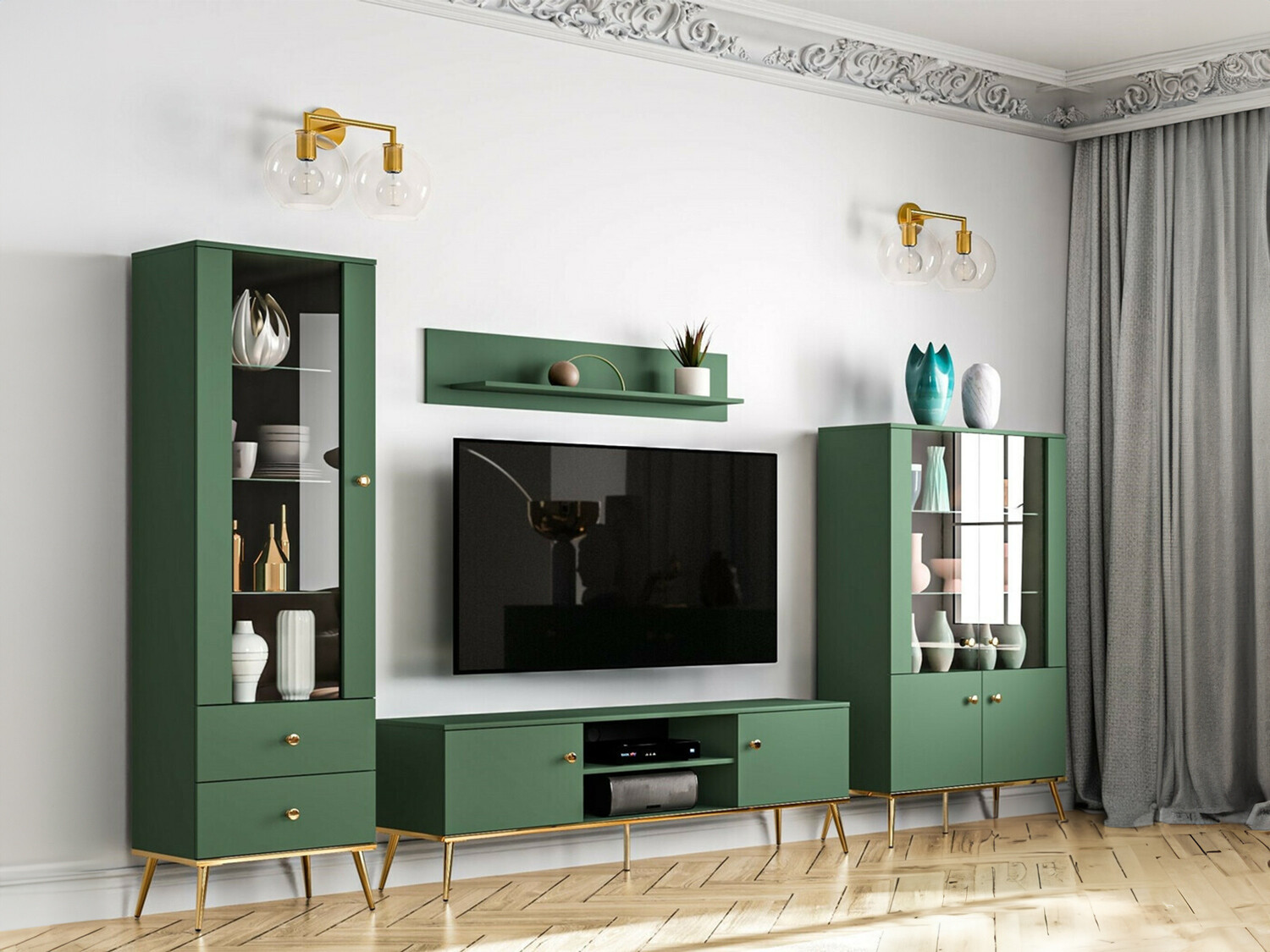 Wohnzimmer-Sets Flonovu 110 (Dunkelgrün + Gold)