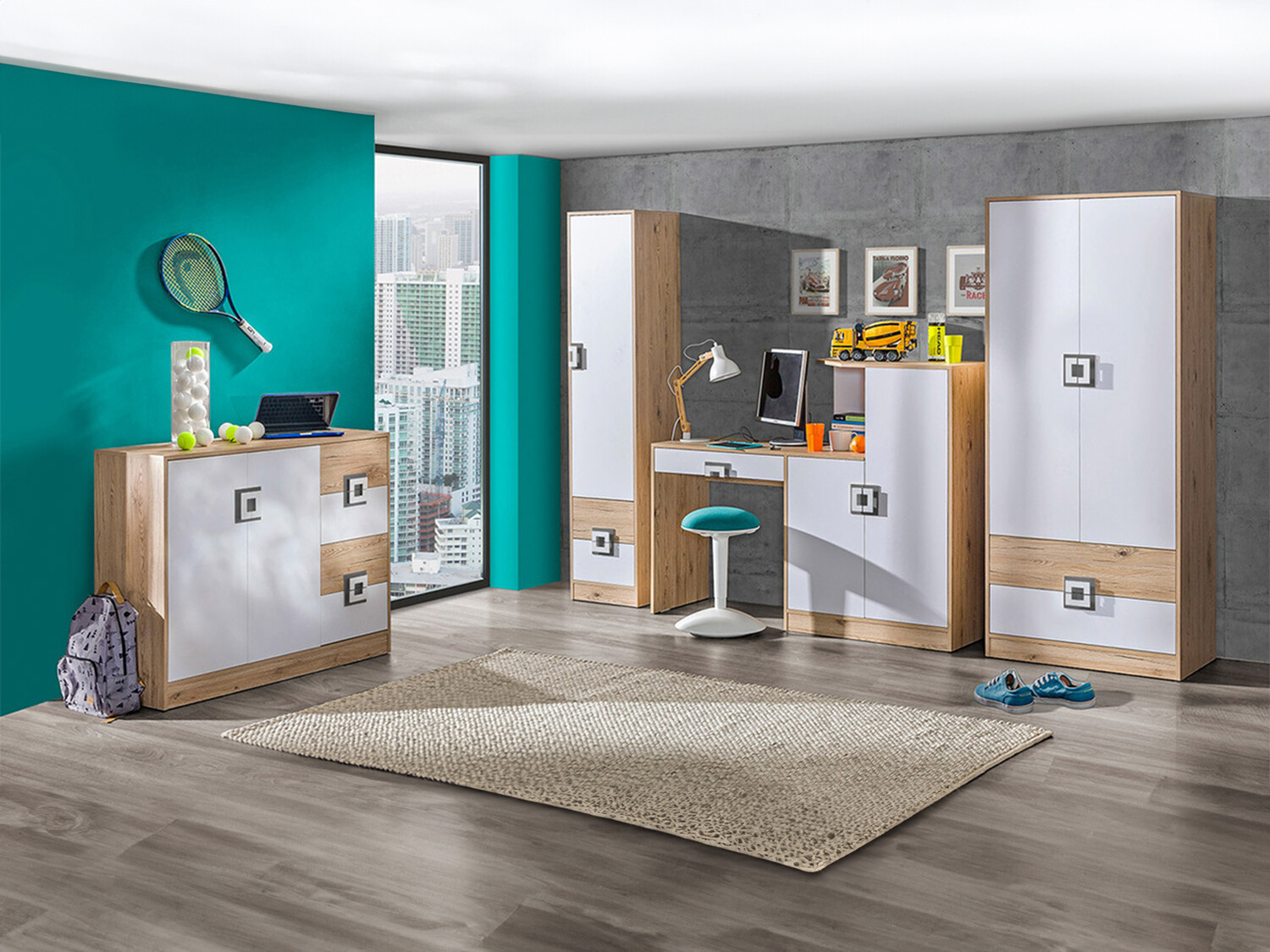 Kinderzimmer-Set Balvire 114 (Eiche hell + Weiss + Grau)