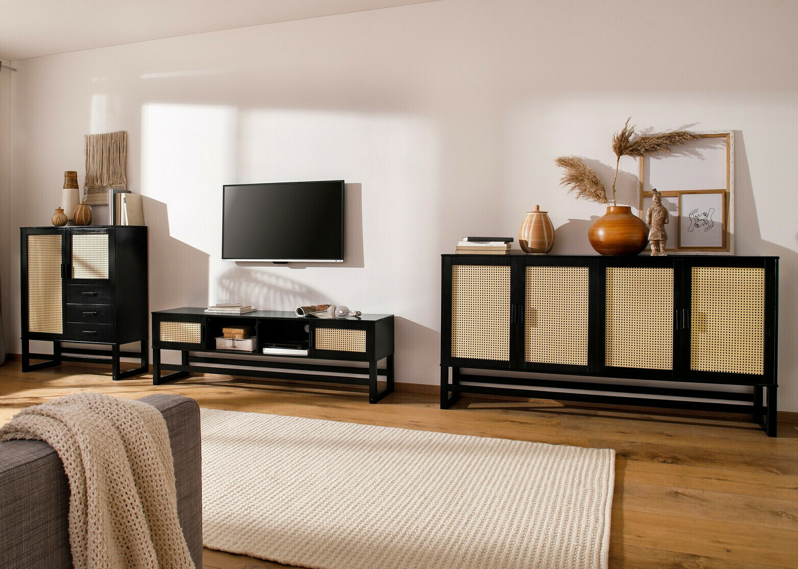 Kommode Nucalu 104 (Schwarz + Hellbraun)