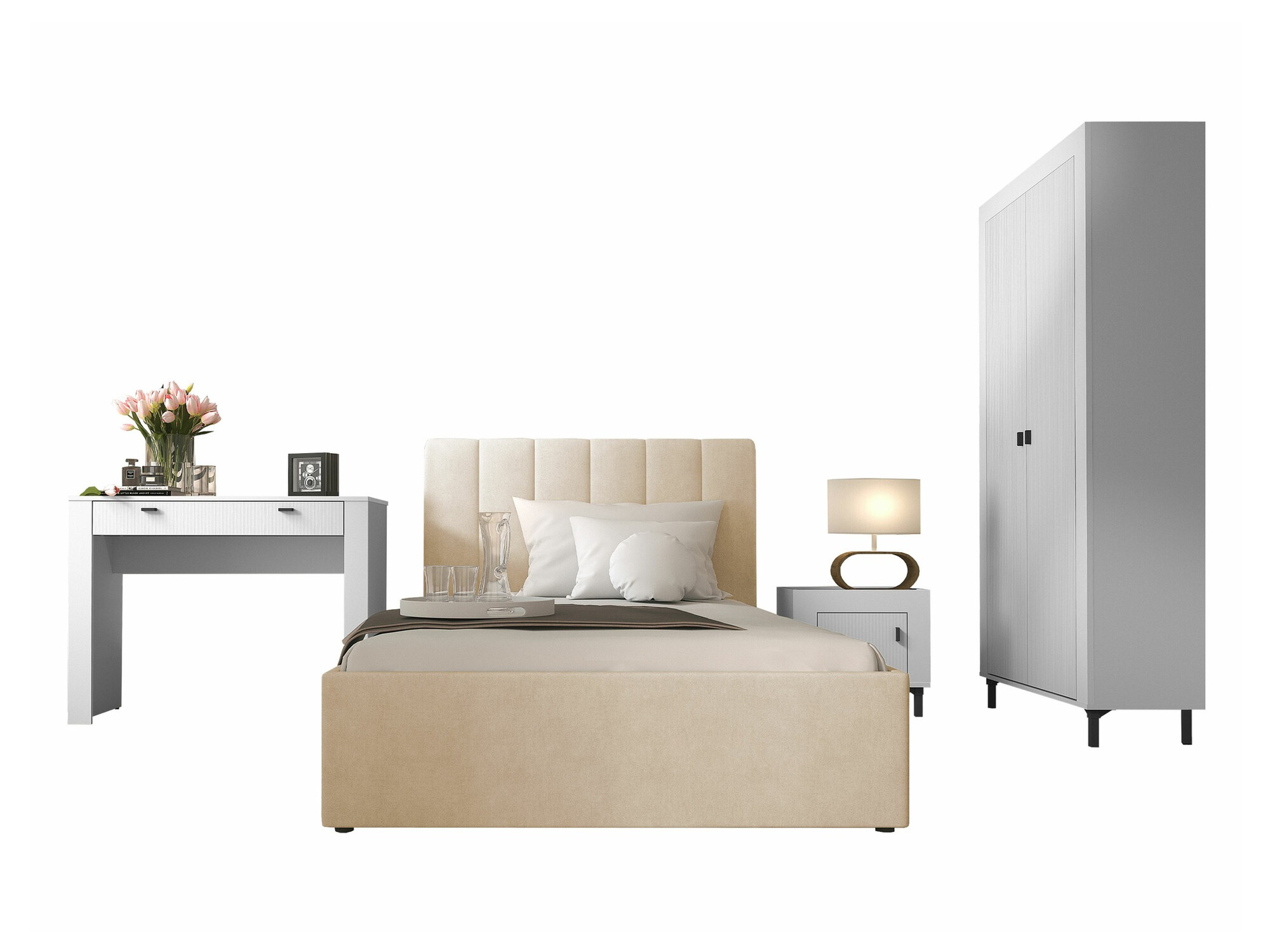 Schlafzimmer-Set Mormavu 112 (Matt weiss + Beige)