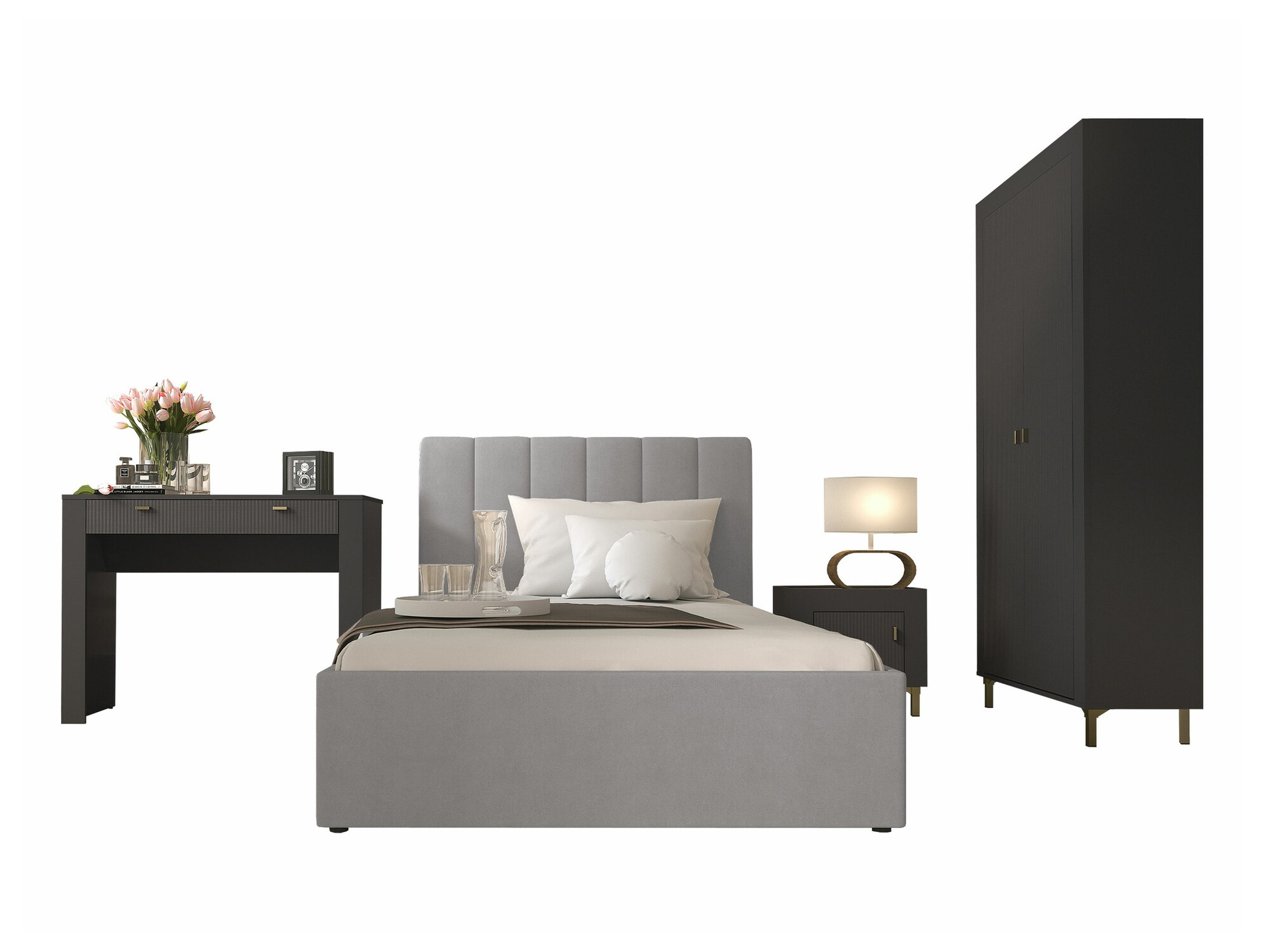 Schlafzimmer-Set Mormavu 112 (Mattschwarz + Grau)