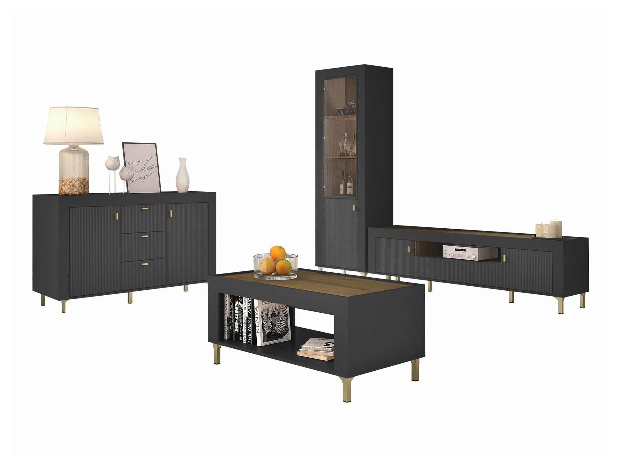 Wohnzimmer-Set Mormavu 114 (Mattschwarz)