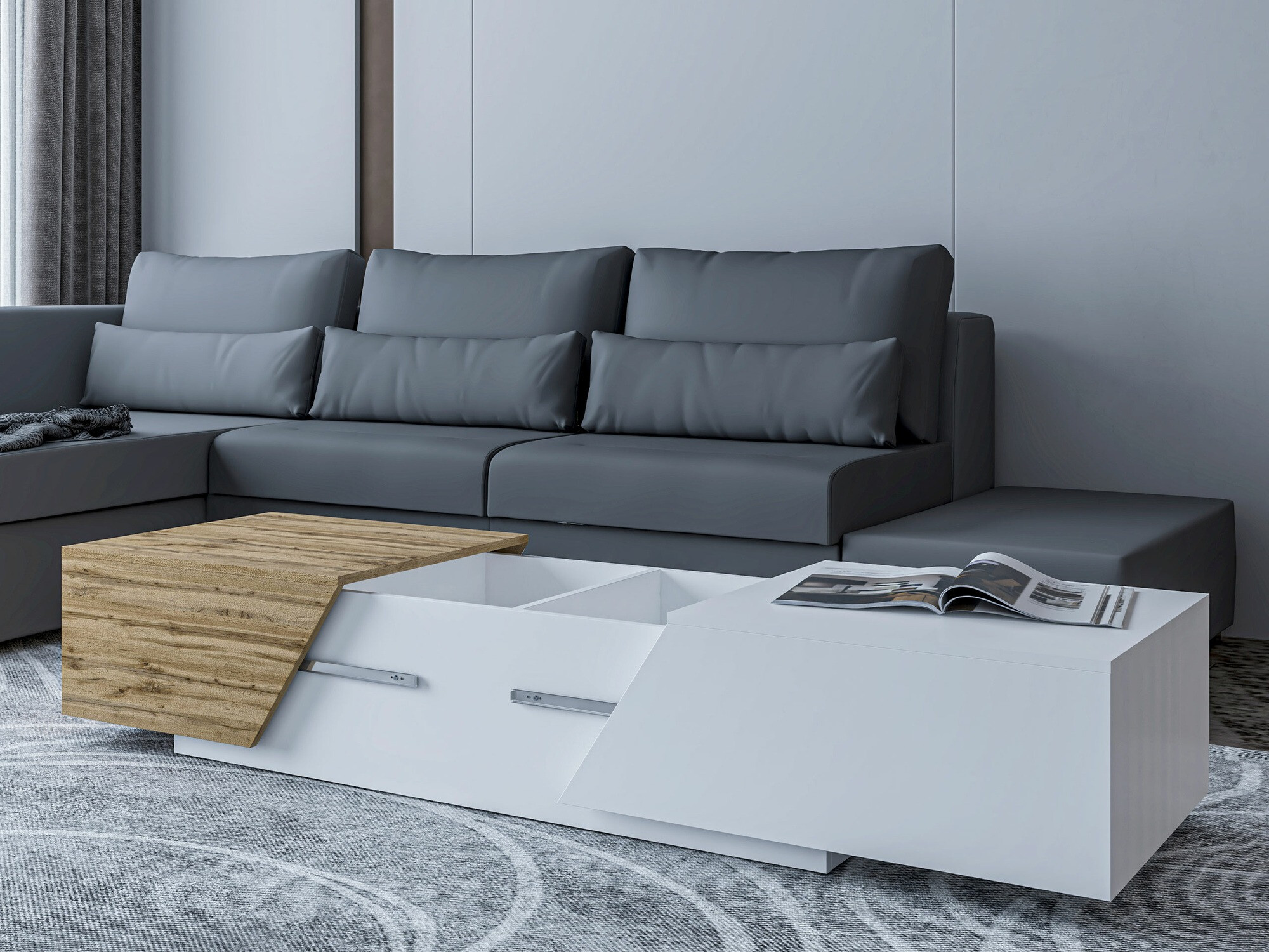 Wohnzimmer-Sets Comfivo Daldune II (Weiss + Wotan Eiche)