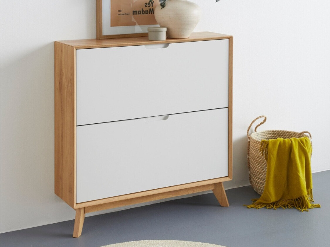 Schuhschrank Dorvou 106 (Weiss + Eichenholzoptik)