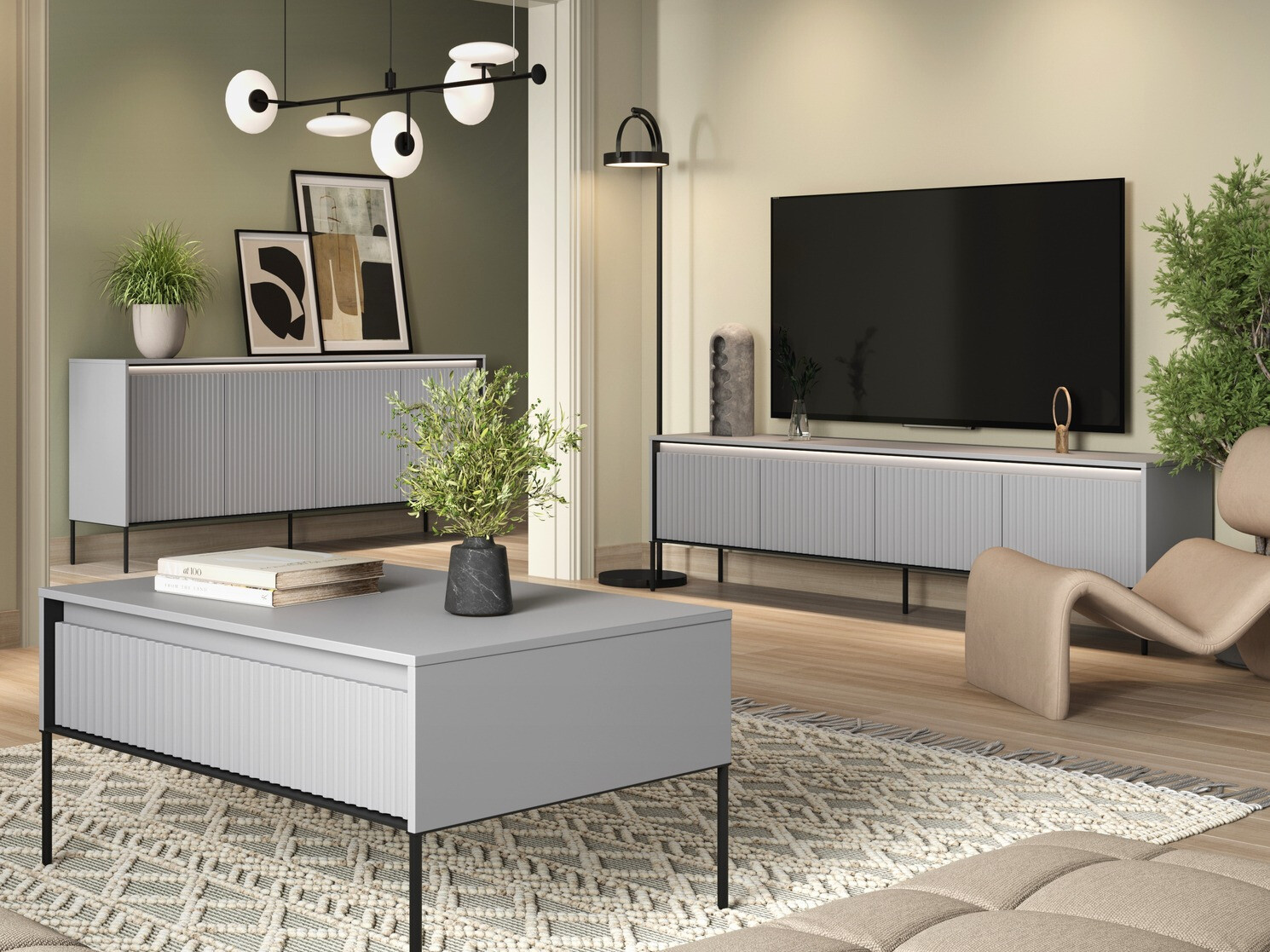 Wohnzimmer-Set Fernolu 112 (Grau + Schwarz)