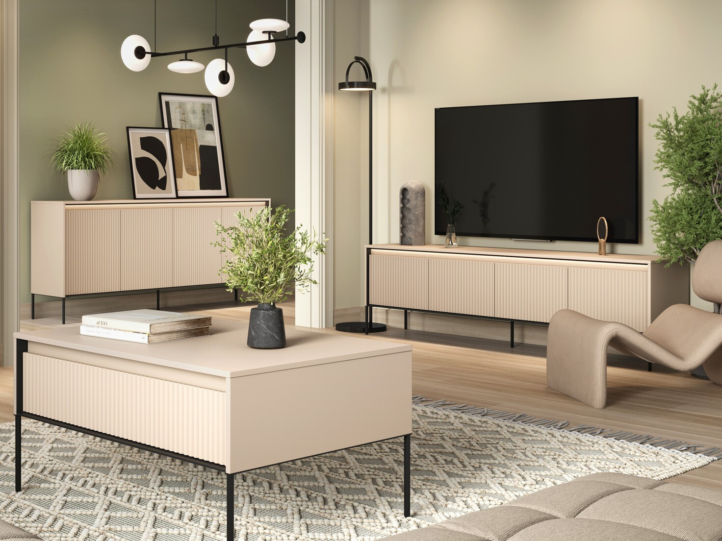Wohnzimmer-Sets Fernolu 112 (Beige + Schwarz)