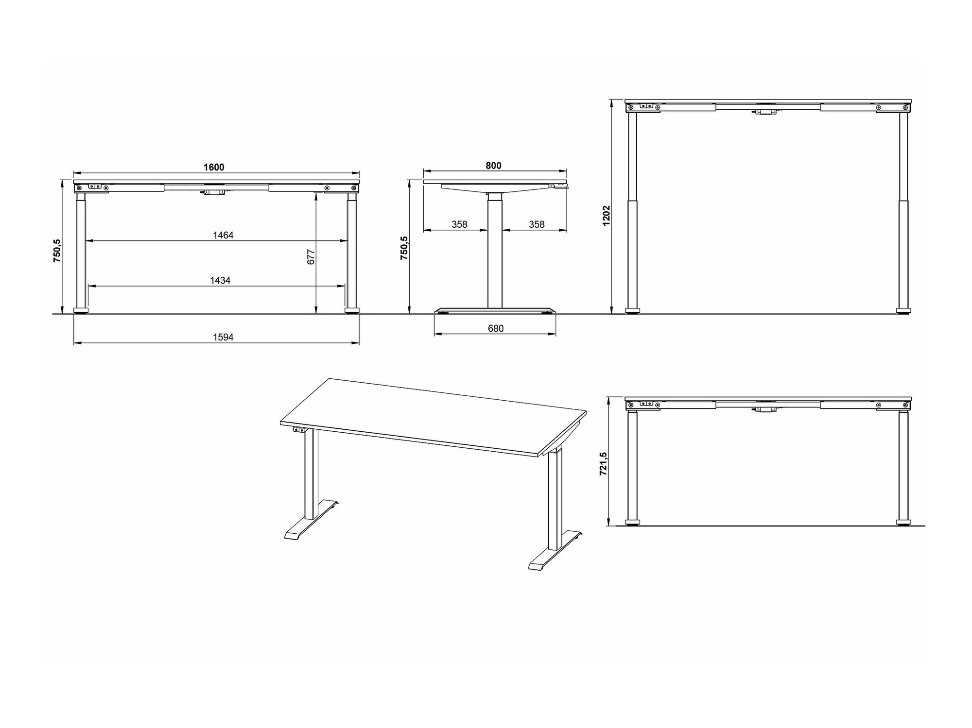 Höhenverstellbarer Schreibtisch Sacramento 416 (Navarra eichenholzoptik + Silber)