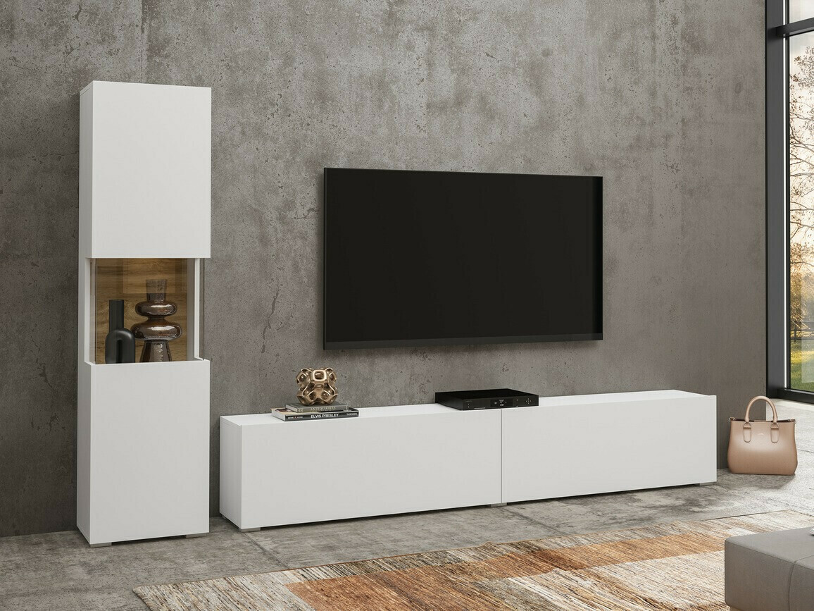 Wohnzimmer-Set Revmiru 105 (Weiss + Wotan Eiche)