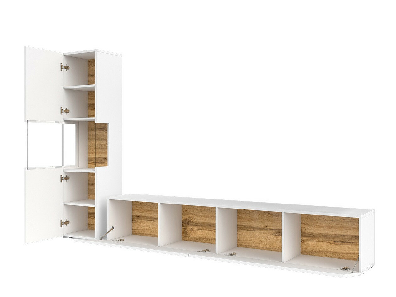 Wohnzimmer-Set Revmiru 105 (Weiss + Wotan Eiche)