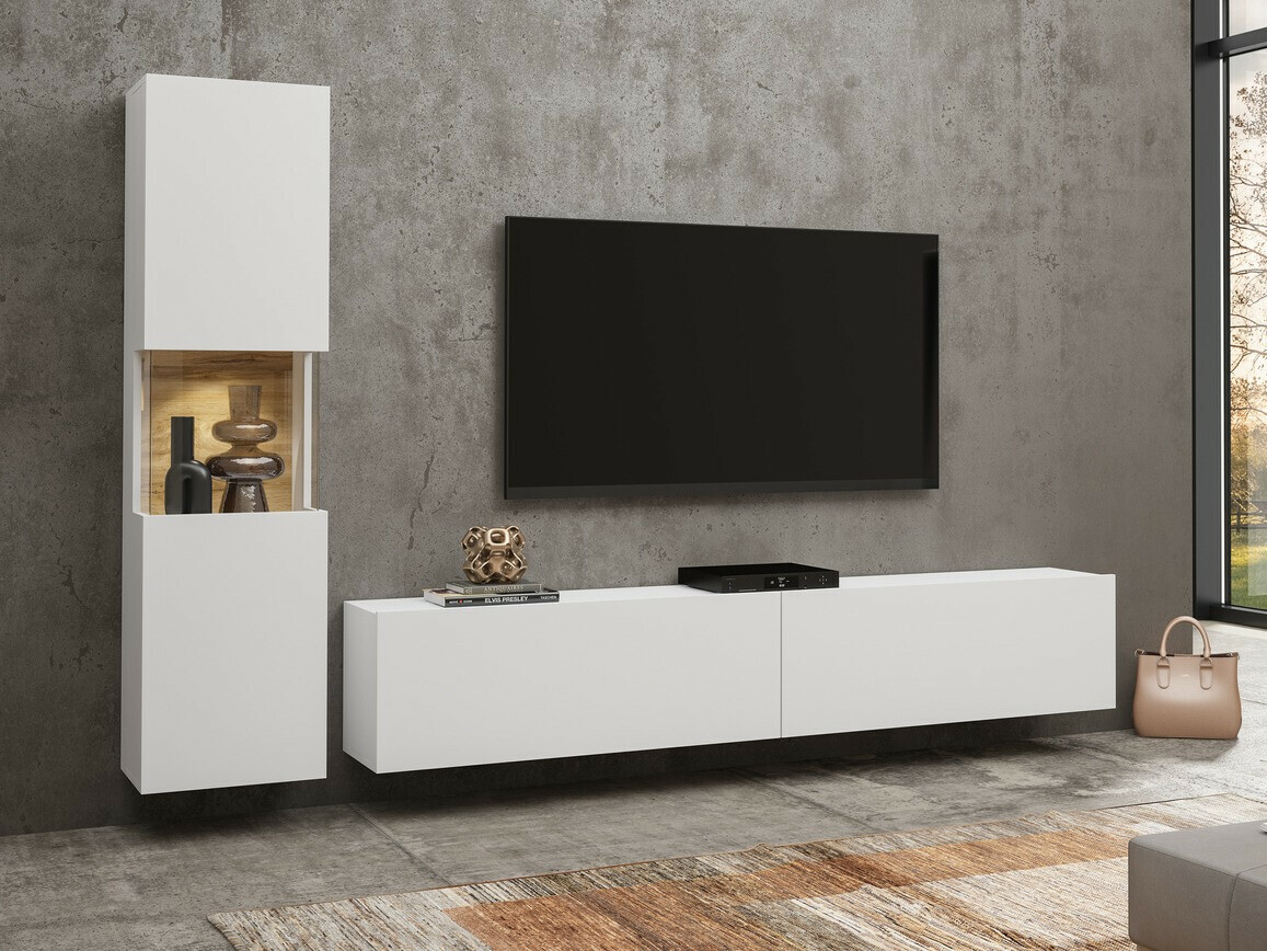 Wohnzimmer-Set Revmiru 105 (Weiss + Wotan Eiche)