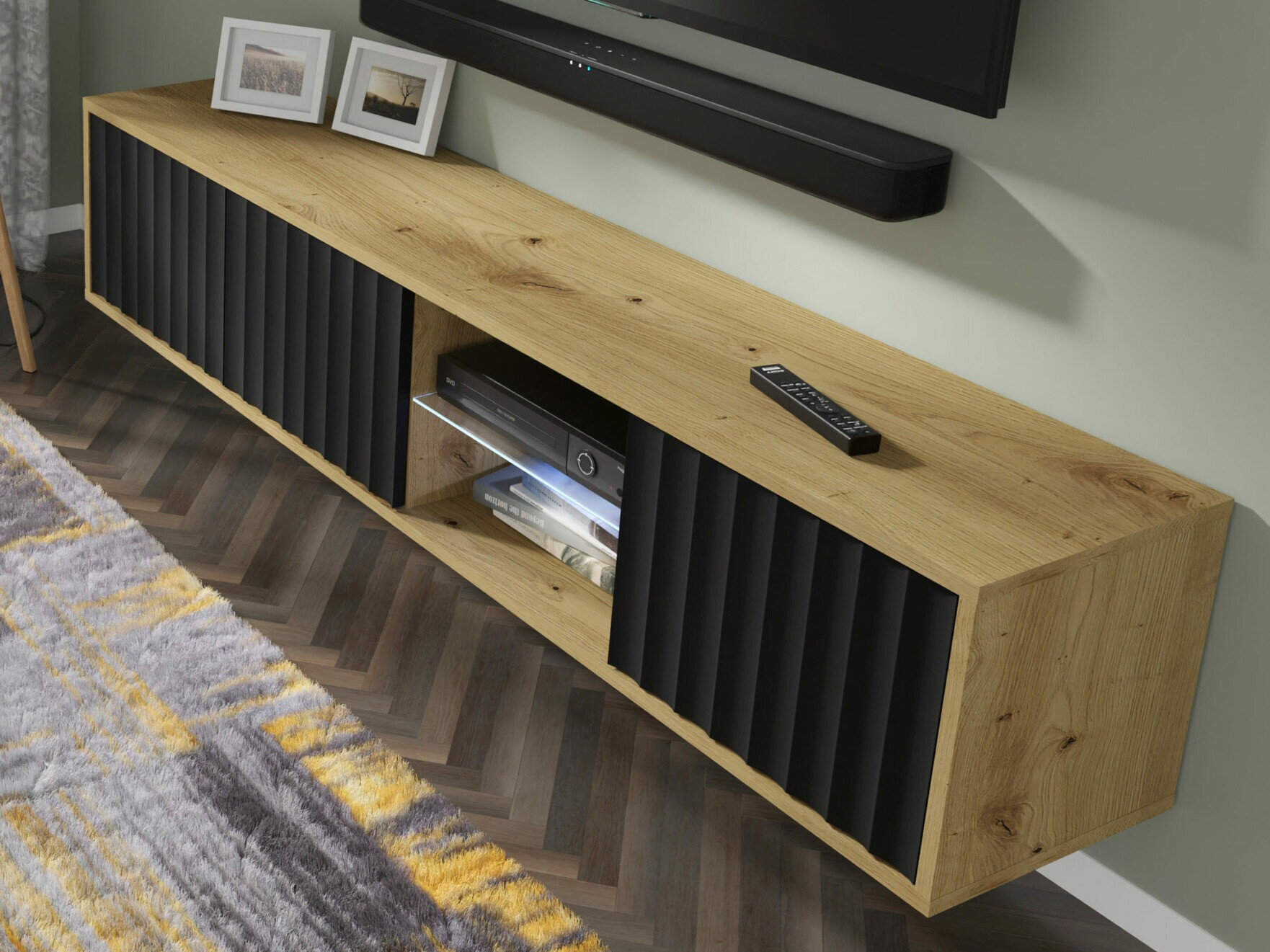 TV-Möbel Buffalo 182 (Mattschwarz + Artisan Eichenholzoptik)