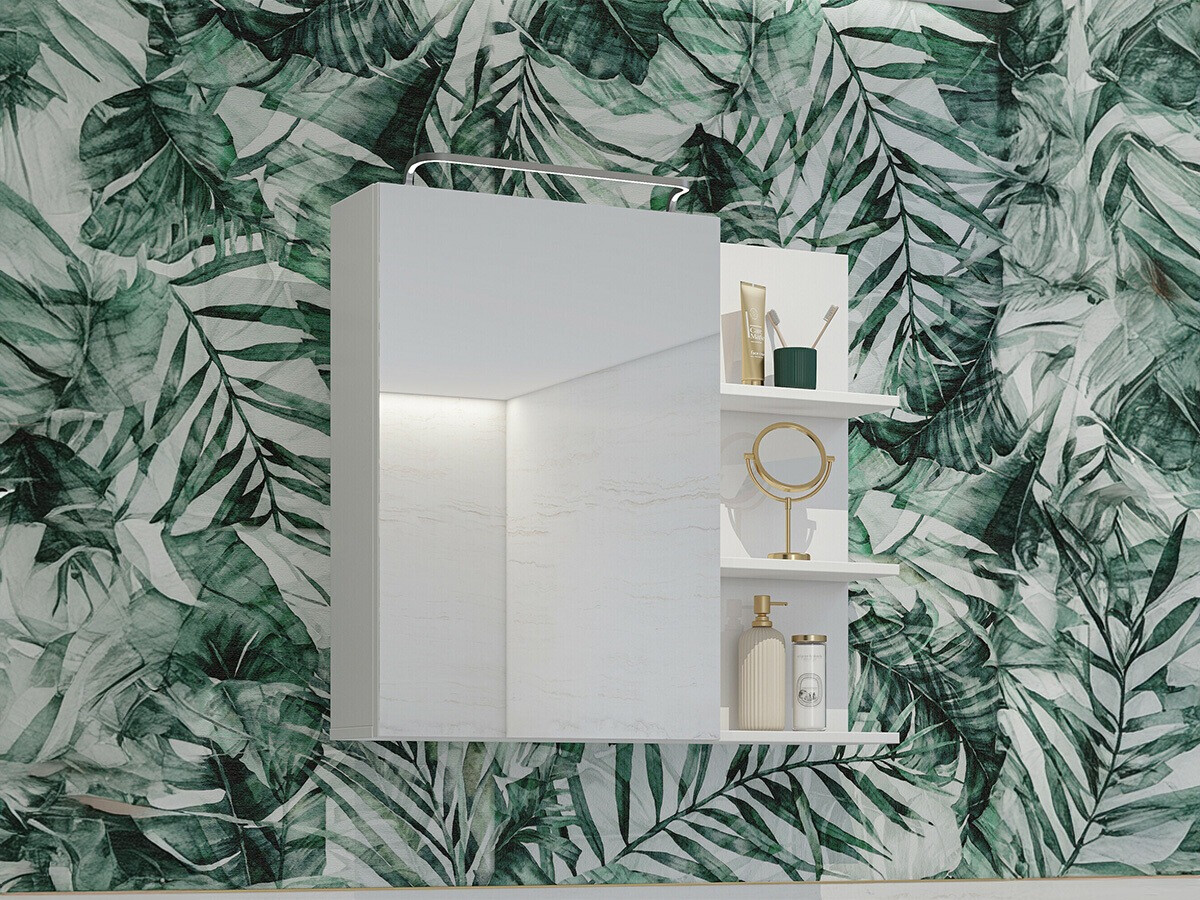 Badezimmerspiegelschrank Tecavu 102 (Weiss glänzend + Weiss)