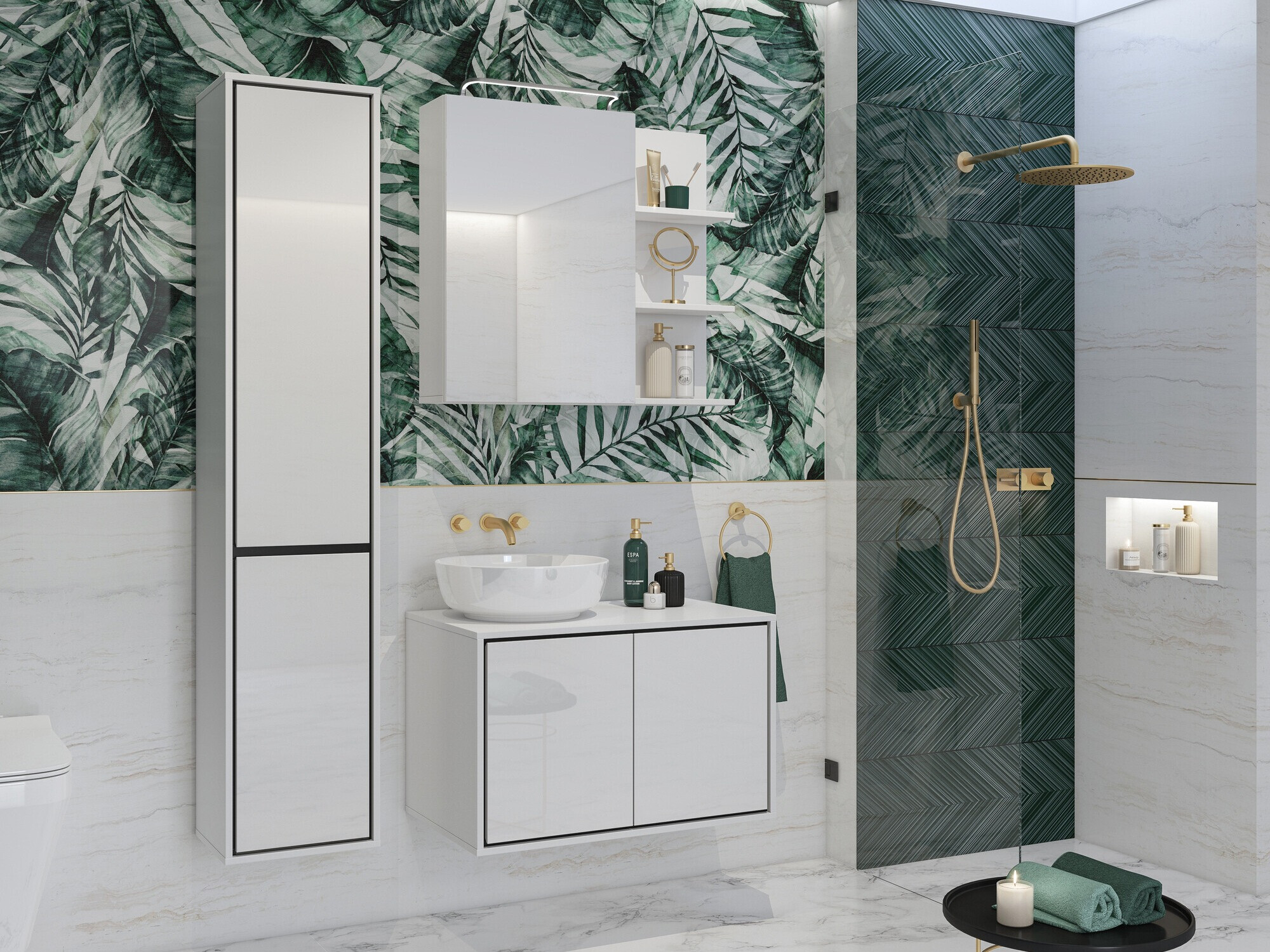 Badezimmerspiegelschrank Tecavu 102 (Weiss glänzend + Weiss)