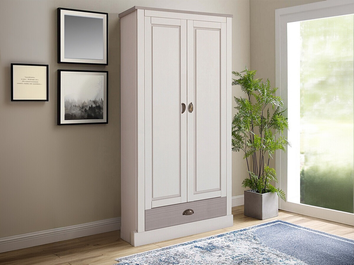 Kleiderschrank Etviri 109 (Weiss + Grau)