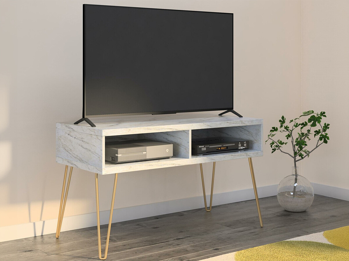 TV-Möbel Tulsa 559 (Weisser Marmor + Gold)