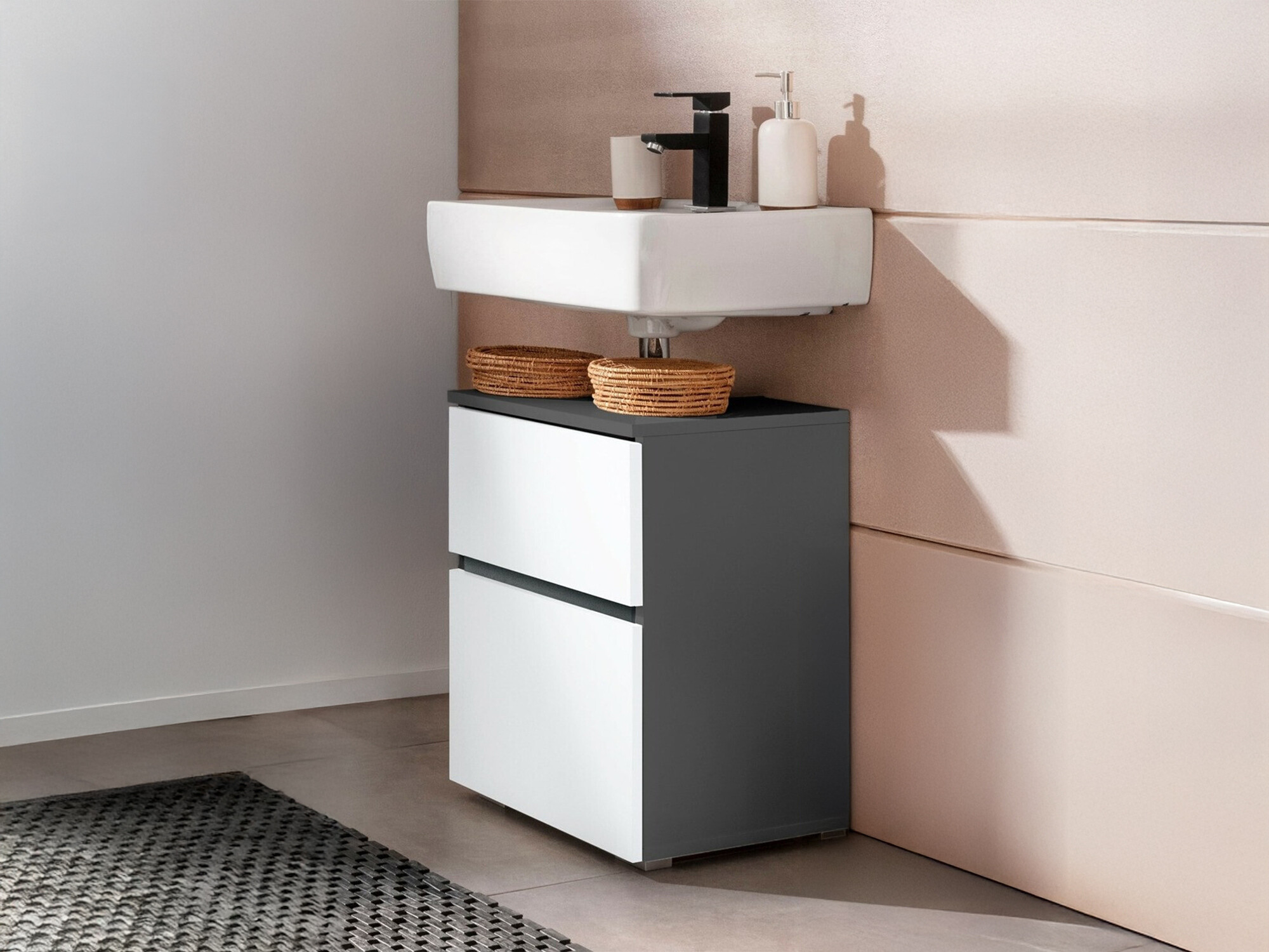 Stehender Badezimmerschrank für ein Waschbecken Soncamu 103 (Weiss + Anthrazit)
