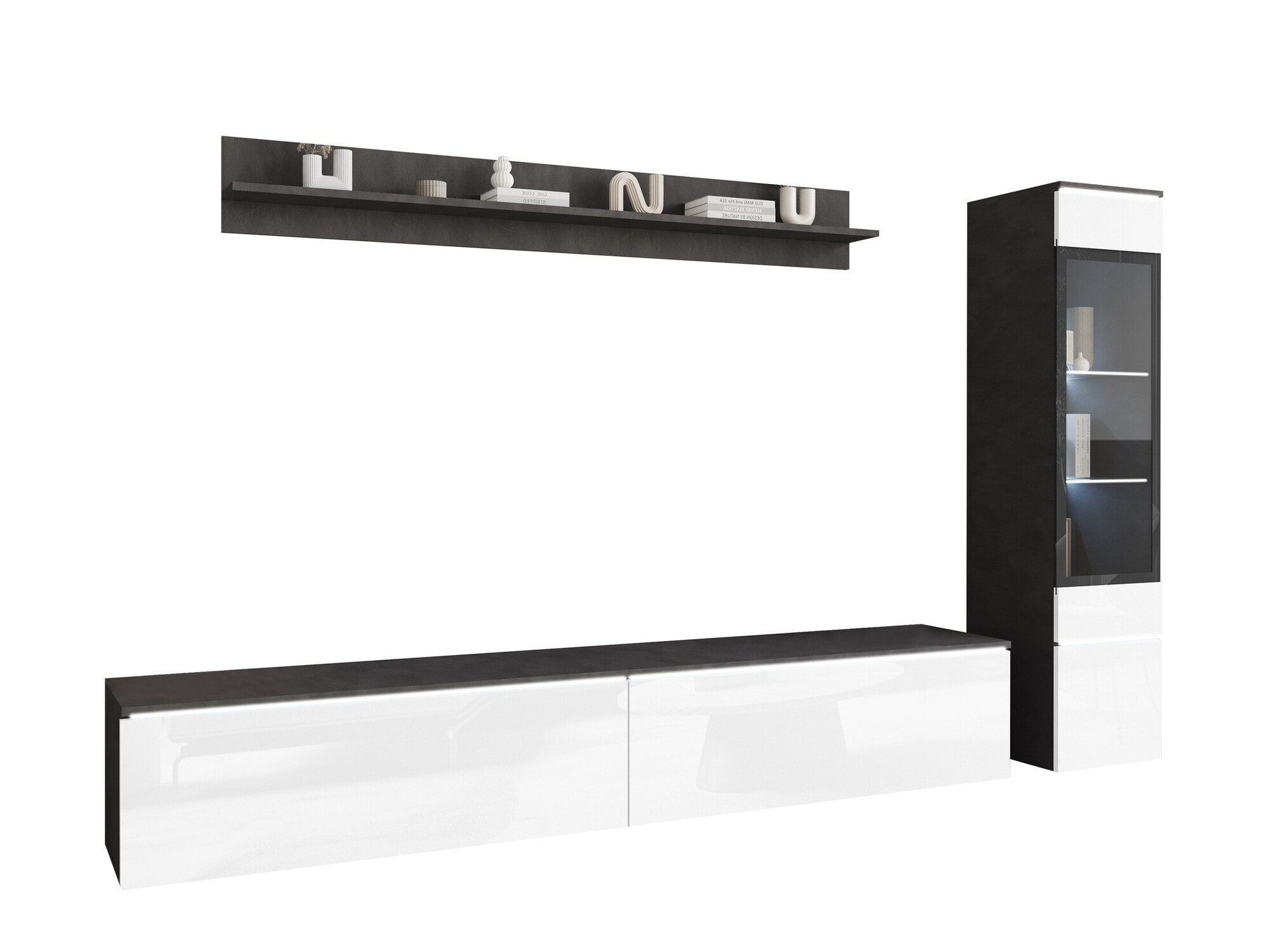 Wohnzimmer-Set Mirfivo 100 (Matera grau + Weiss glänzend)