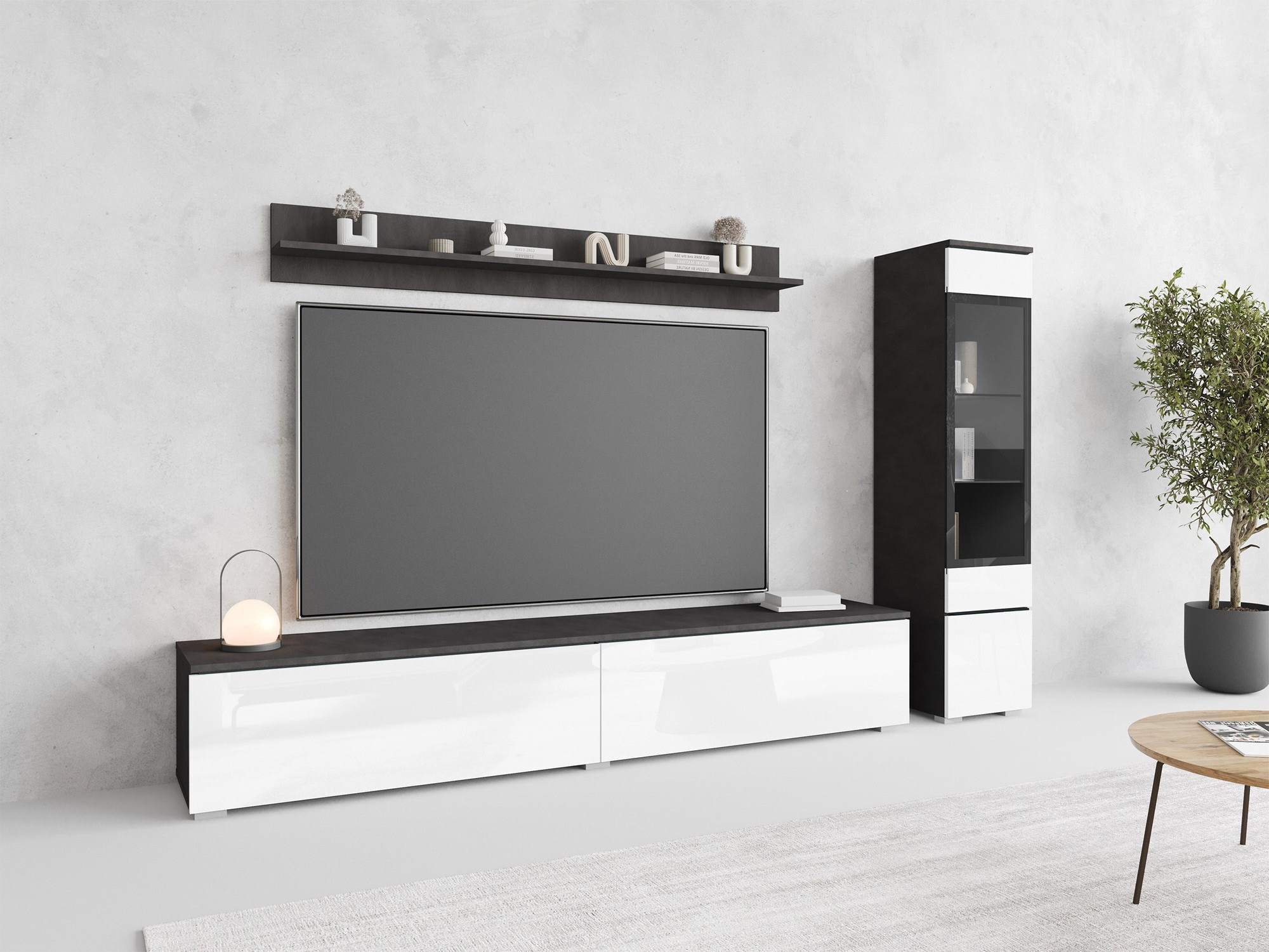 Wohnzimmer-Sets Mirfivo 100 (Matera grau + Weiss glänzend)