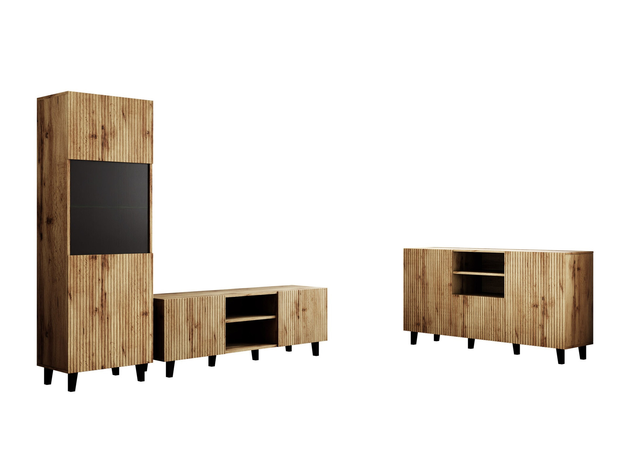 Wohnzimmer-Set Comes I (Schwarz + Wotan-Eiche)