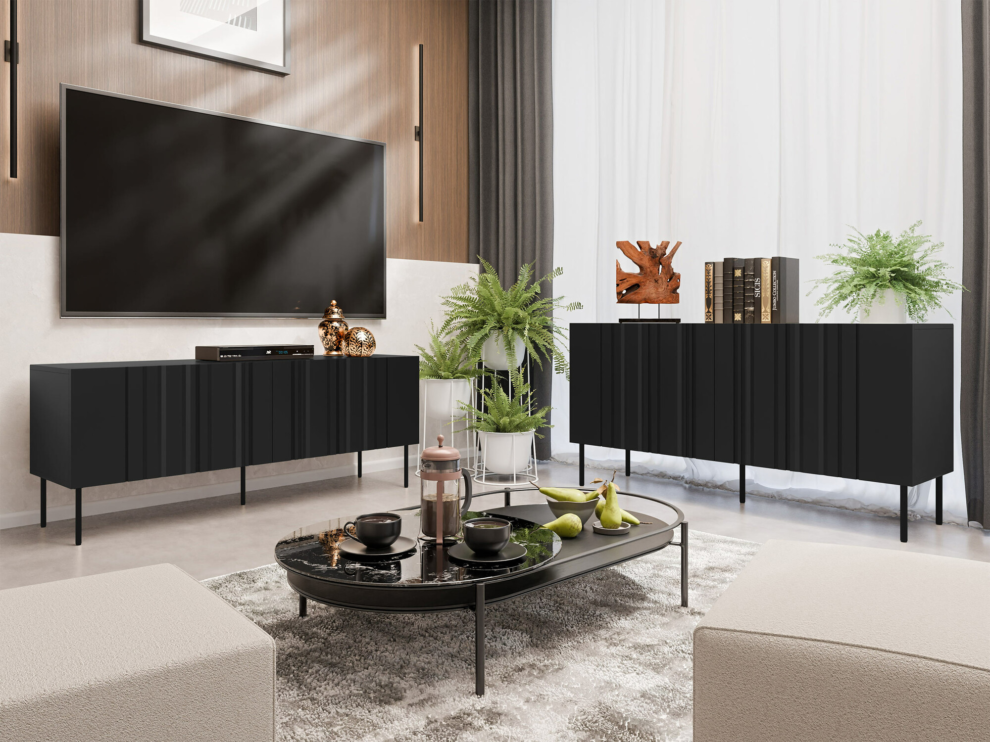 Wohnzimmer-Set Evavese 105 (Schwarz)