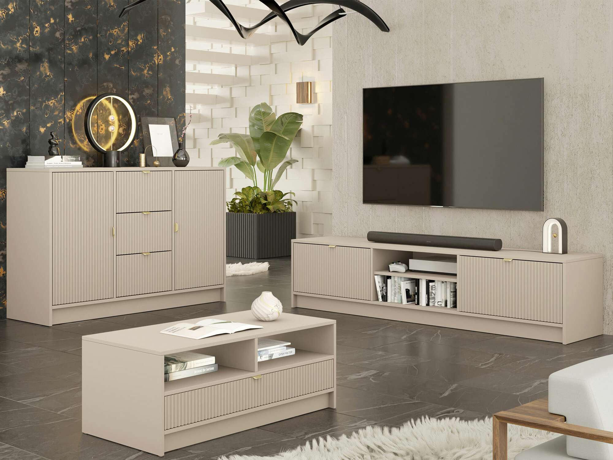Wohnzimmer-Sets Comfivo Papilio I (Beige)