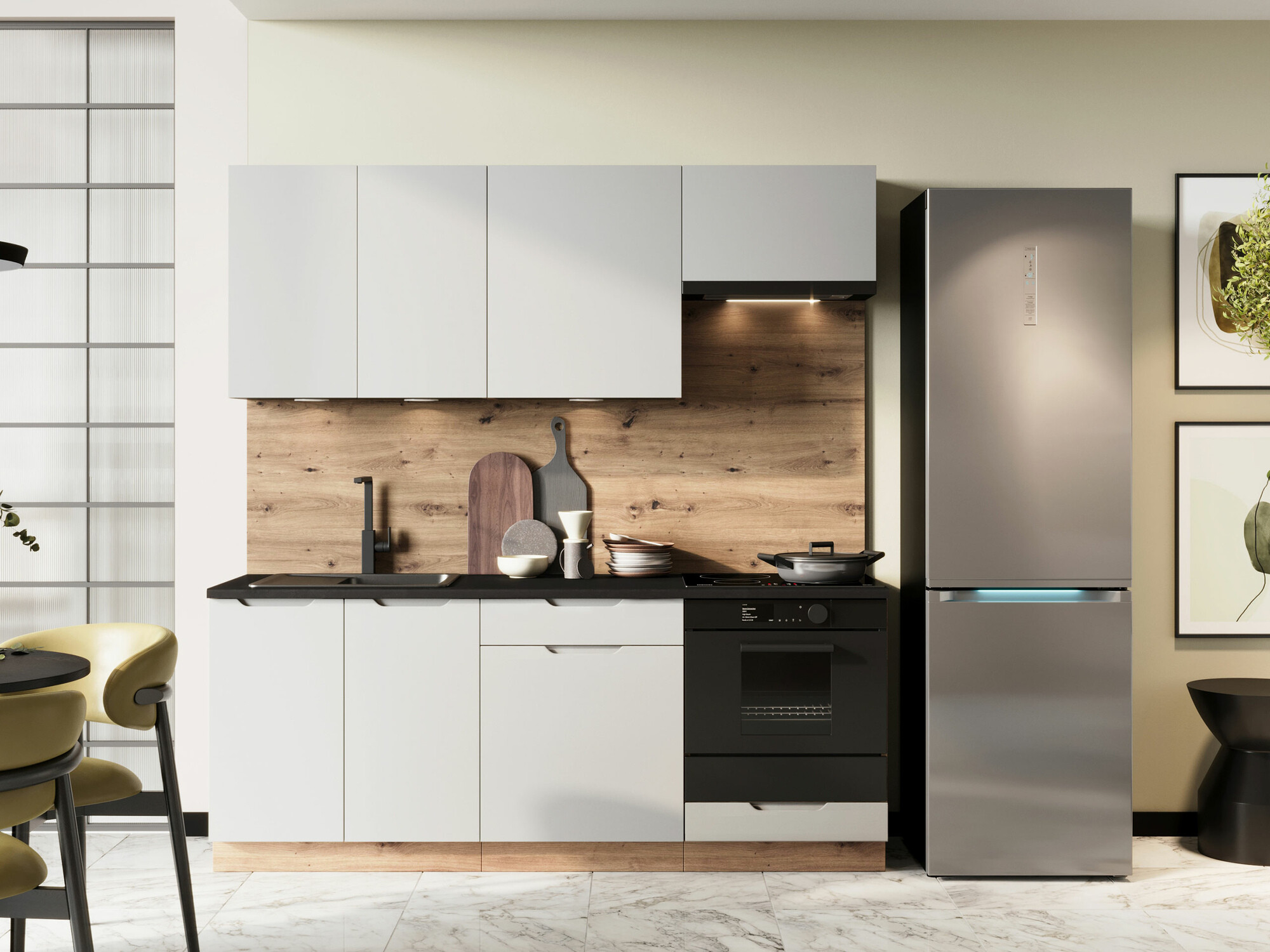 Küchenzeile Trenton 180 (Hellgrau + Artisan Eichenholzoptik)