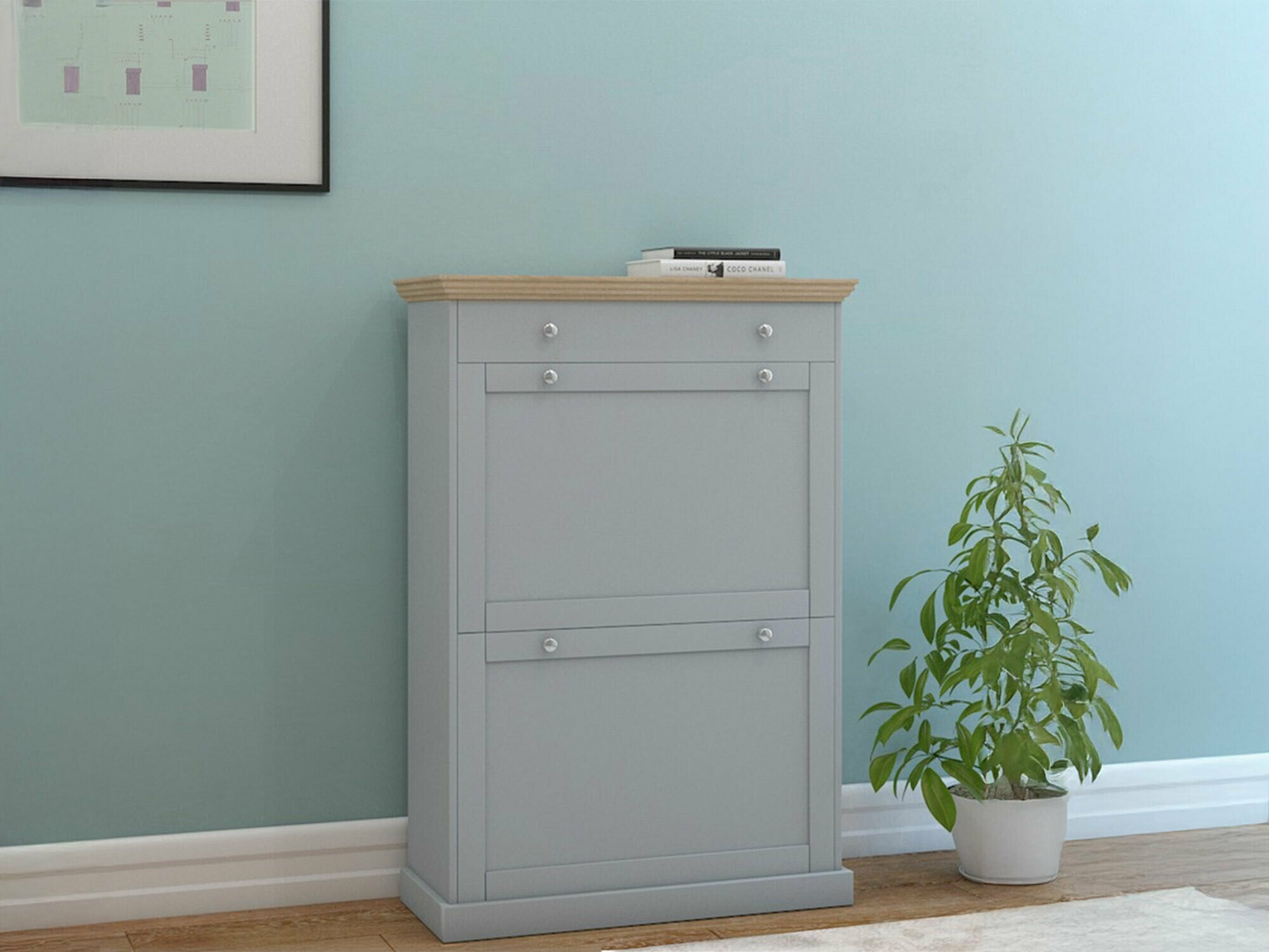 Schuhschrank Lirveri 105 (Grau + Eichenholzoptik hell)