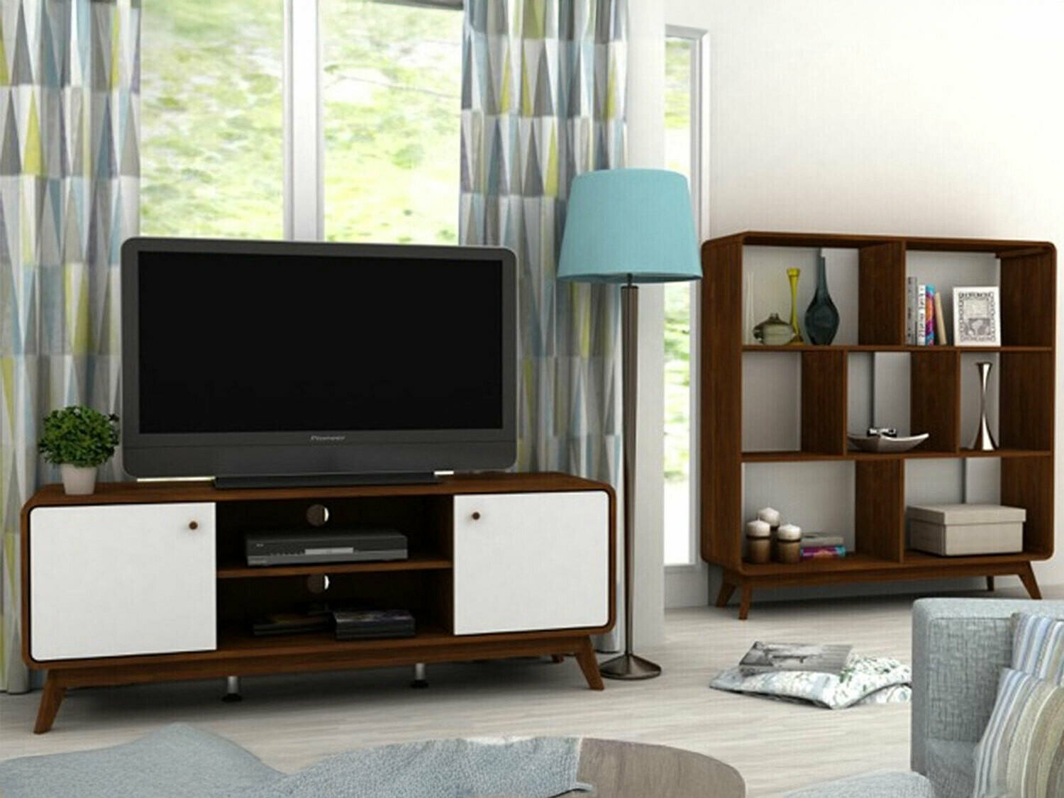 Wohnzimmer-Set Elbtena 113 (Nussholzoptik + Weiss)