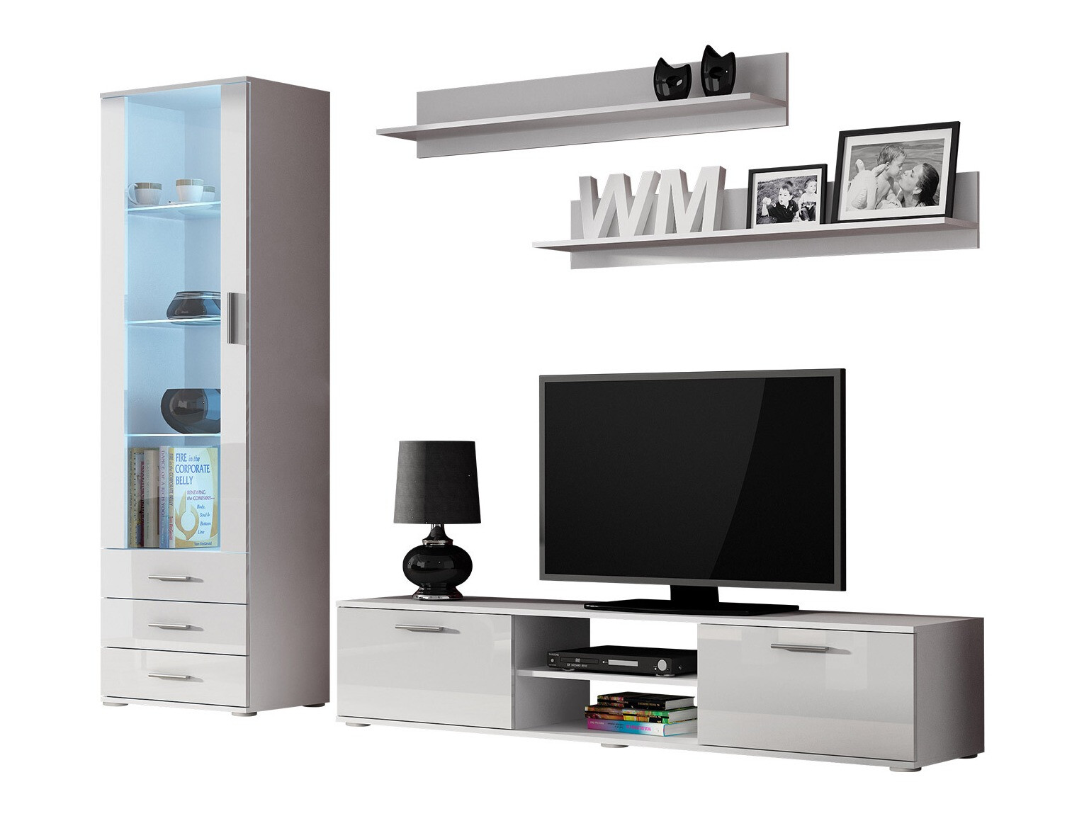 Wohnzimmer-Set Tornola 107 (Weiss + Weiss glänzend)