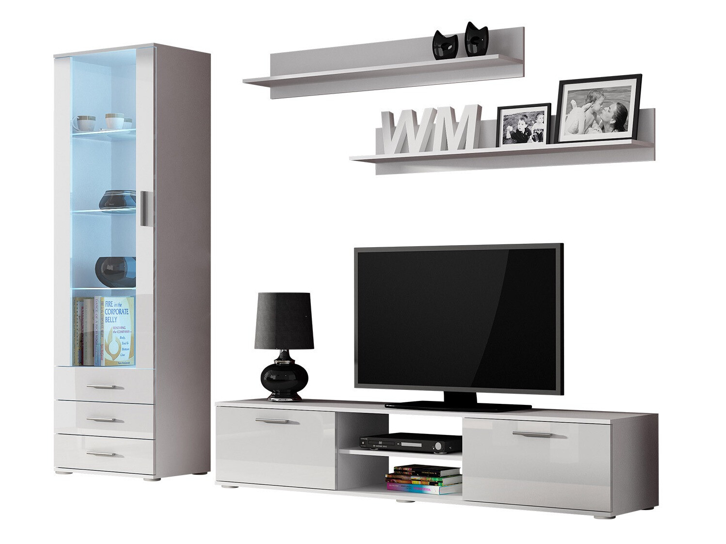 Wohnzimmer-Set Tornola 107 (Weiss + Weiss glänzend)