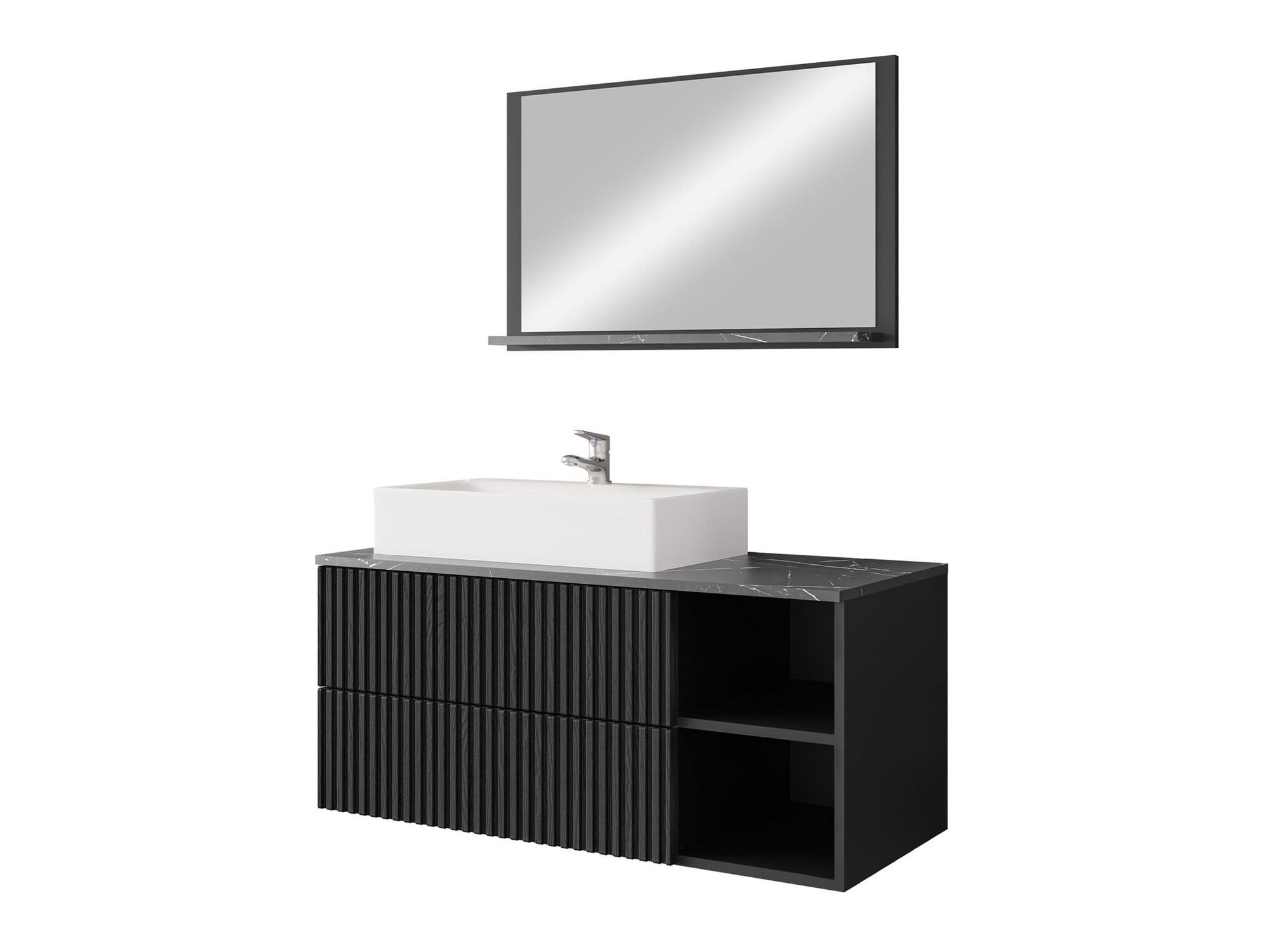 Badezimmer-Set Nauta (Schwarz + Schwarzer Marmor)